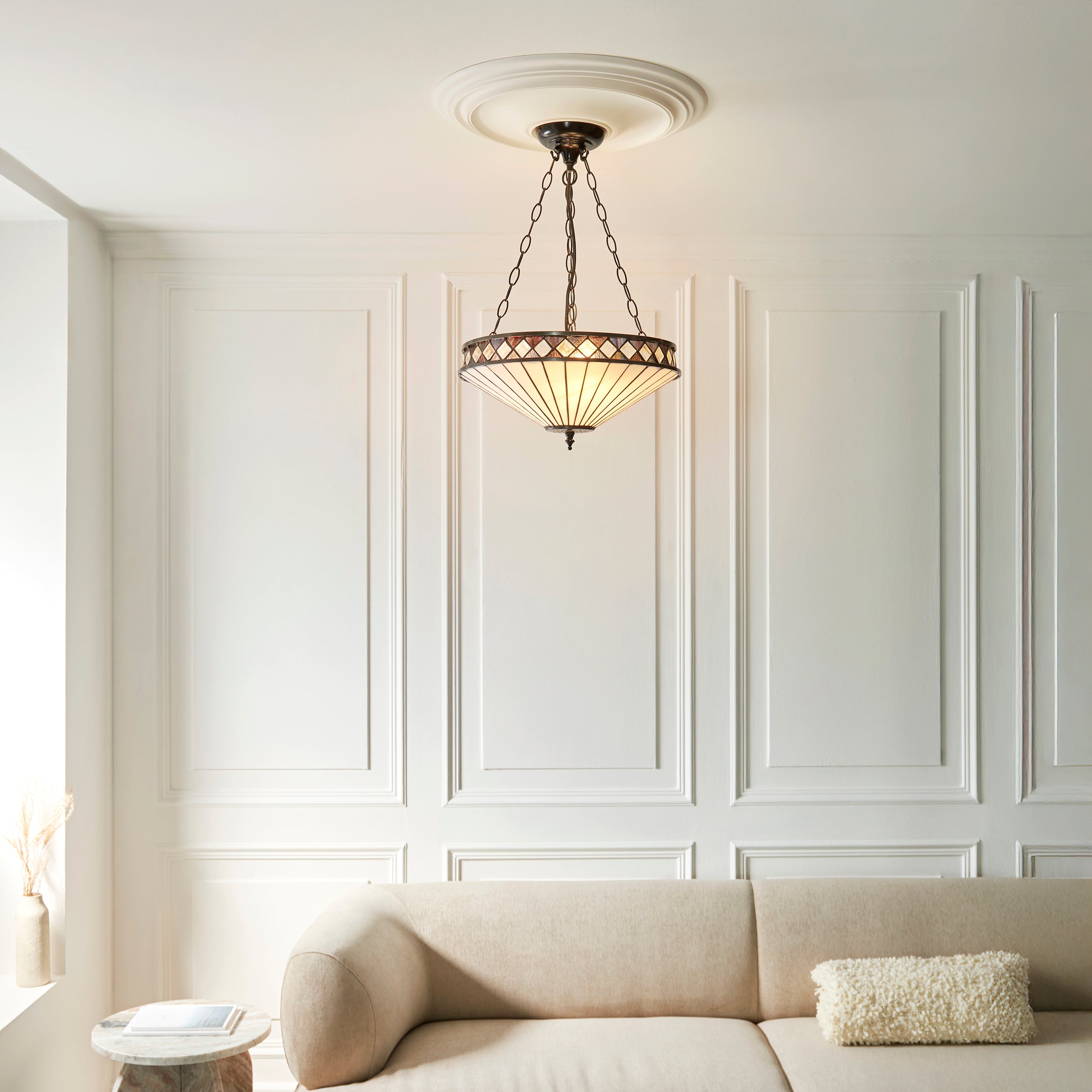 Interiors 1900 Fargo 3 Light Medium Inverted Pendant - Handcrafted Tiffany Style Glass