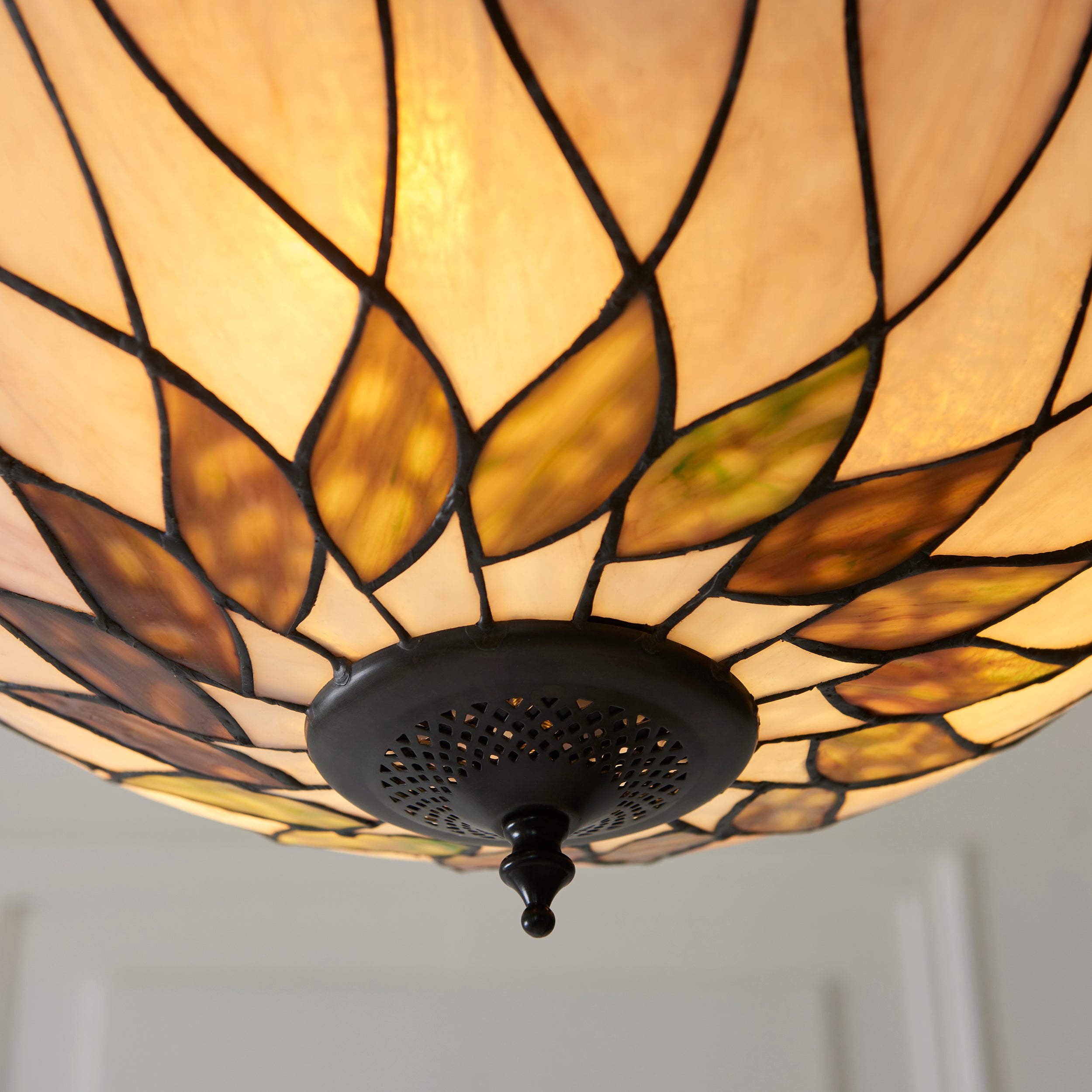 Interiors 1900 Hutchinson Large Inverted 3 Light Pendant - Handcrafted Tiffany Style Glass
