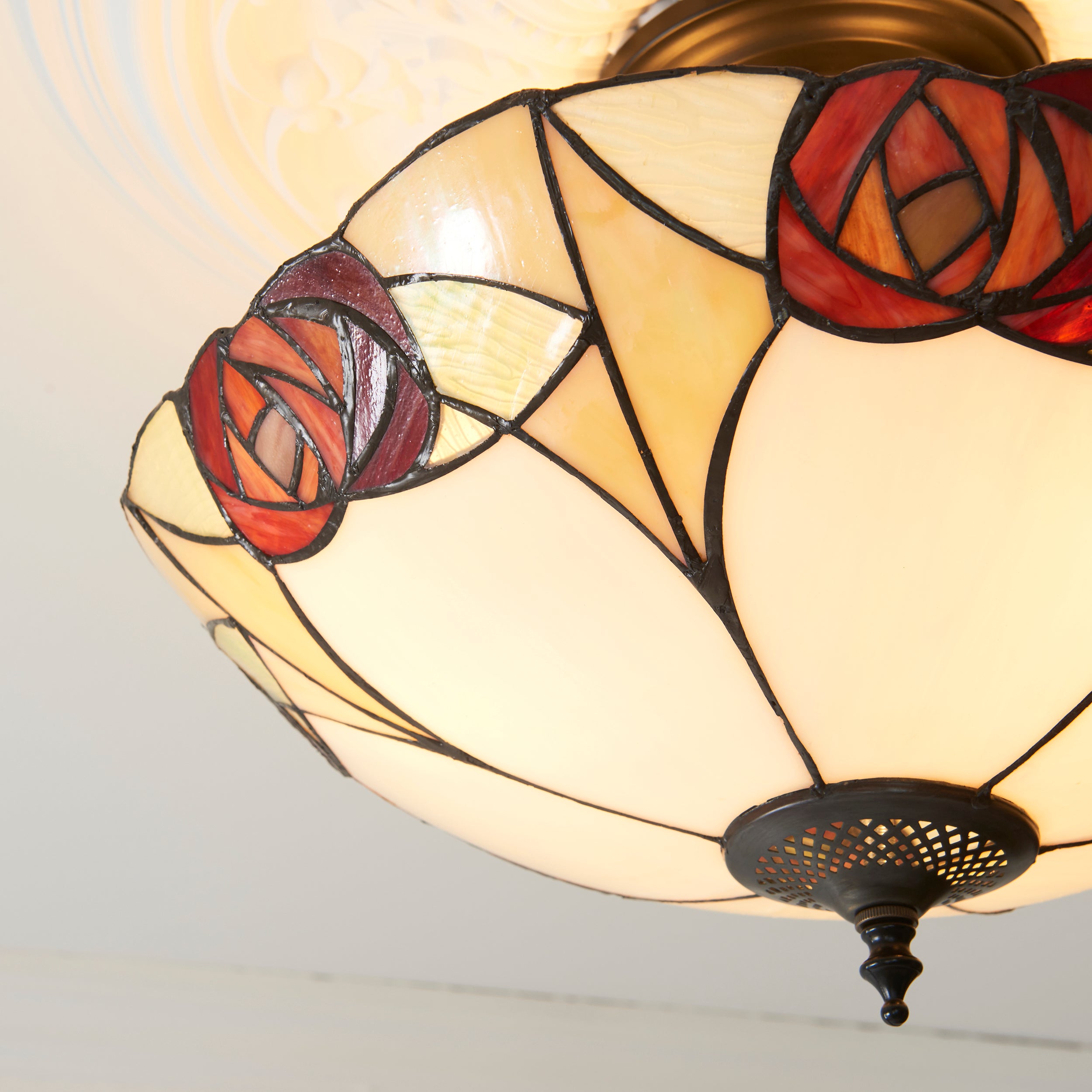 Interiors 1900 Ingram 3 Light Semi Flush Pendant -Handcrafted Tiffany Style Glass
