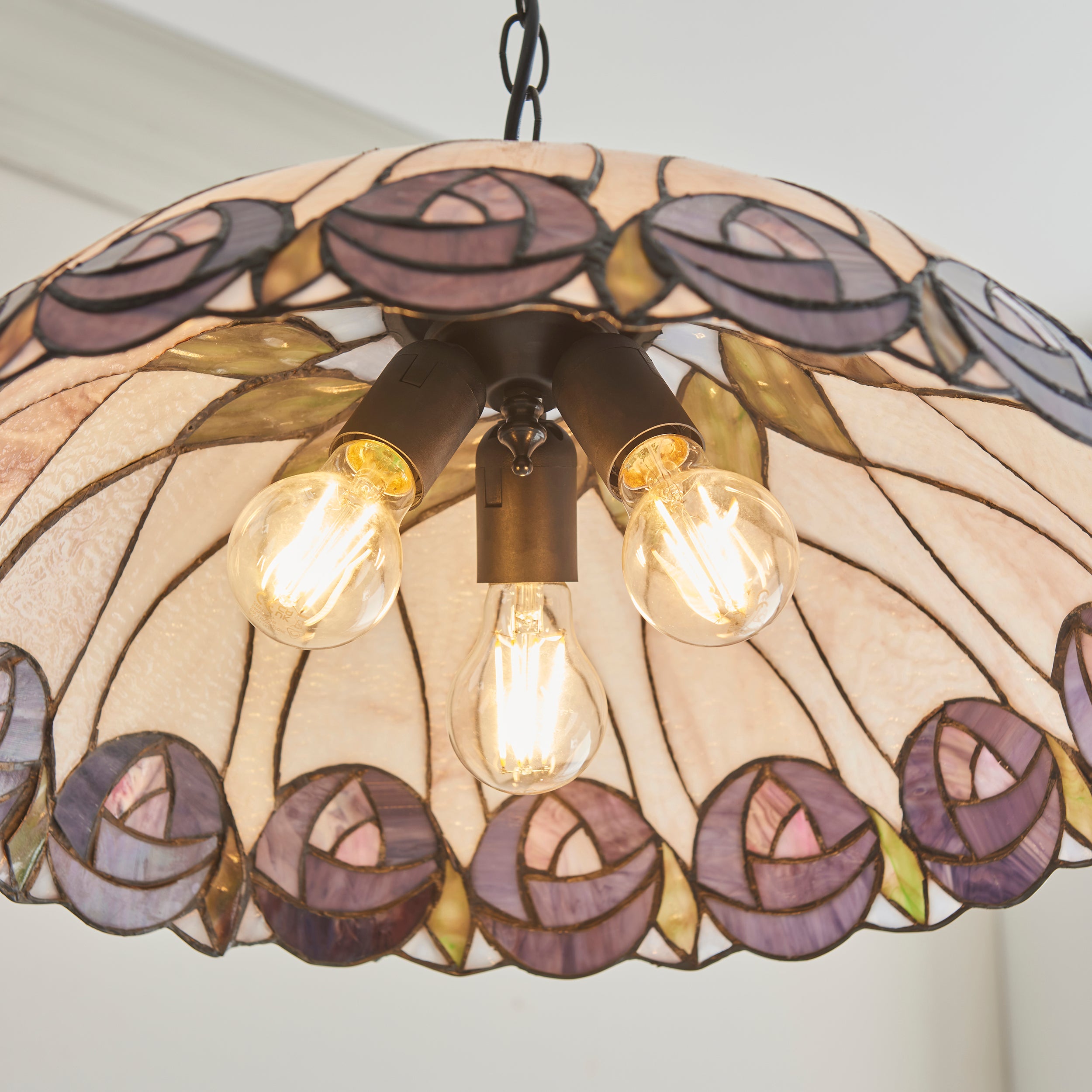 Interiors 1900 Hutchinson 3 Light Large Pendant - Handcrafted Tiffany Style Glass