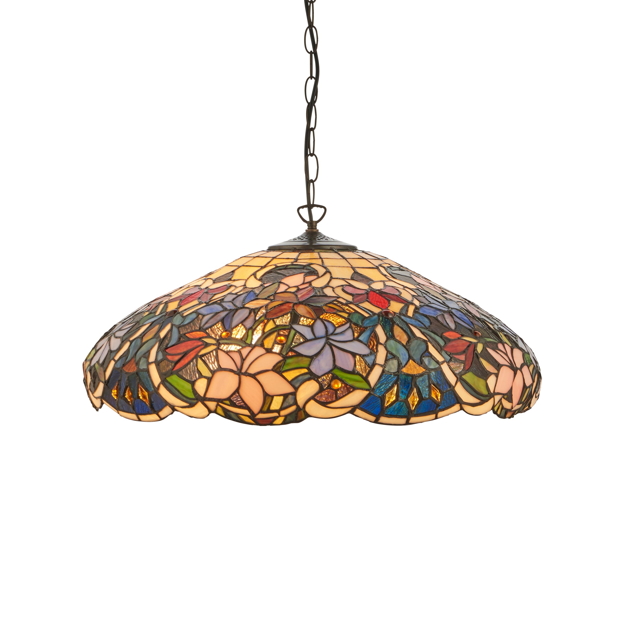 Interiors 1900 Sullivan 3 Light Large Pendant - Handcrafted Tiffany Style Glass