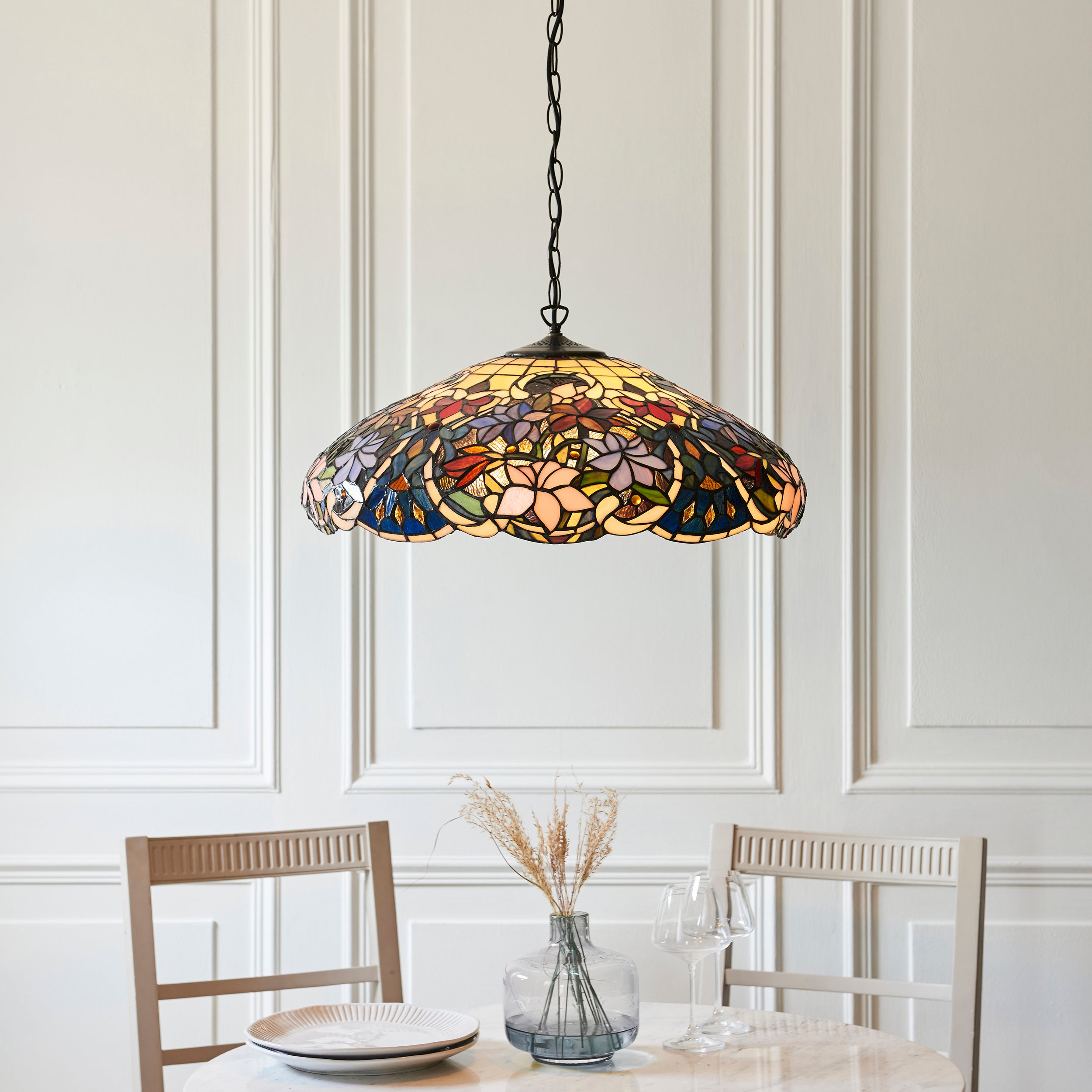 Interiors 1900 Sullivan 3 Light Large Pendant - Handcrafted Tiffany Style Glass