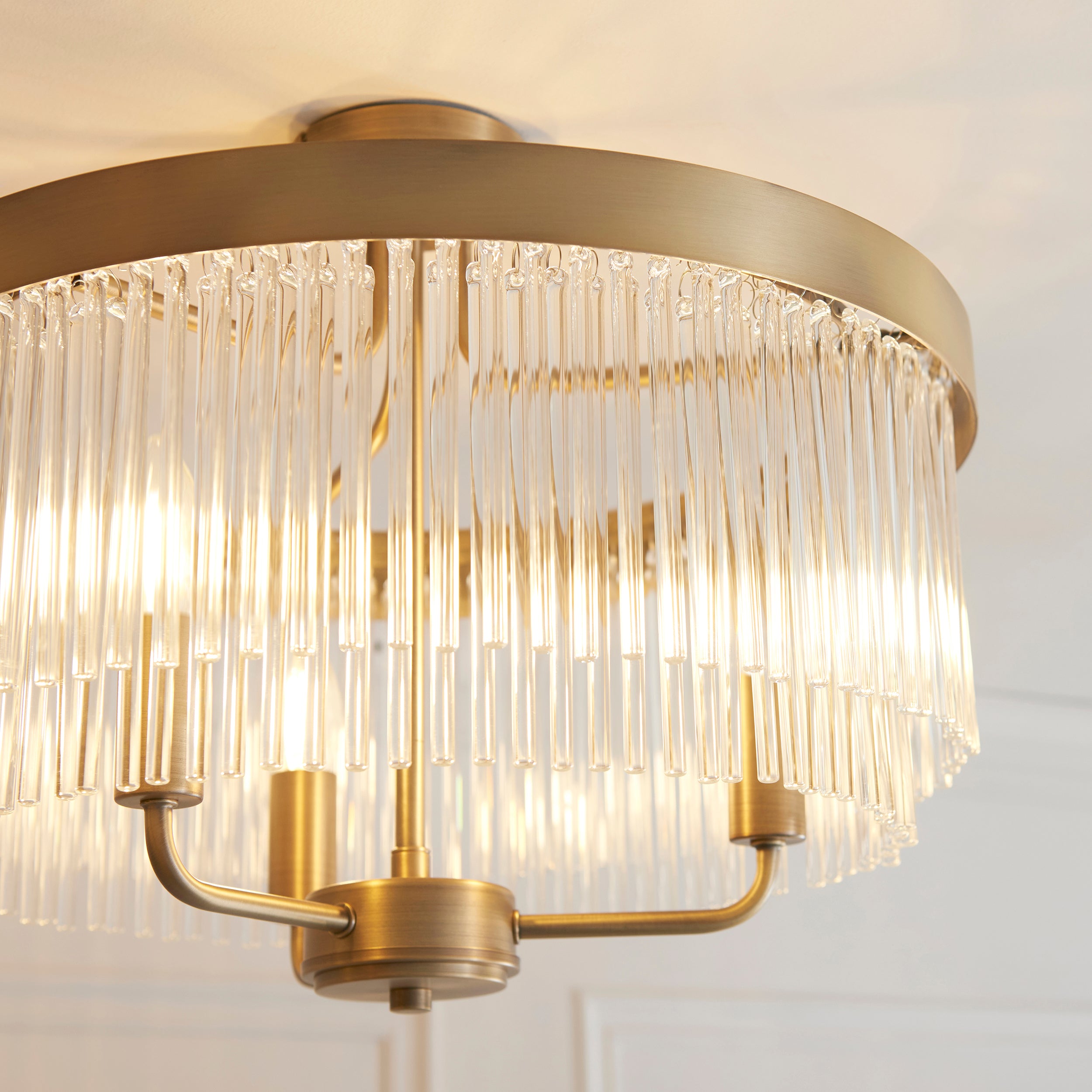 Endon Heathcliff Wall - Brushed Aged Brass Plate, Oak Stained Wood & Natural Faux Linen