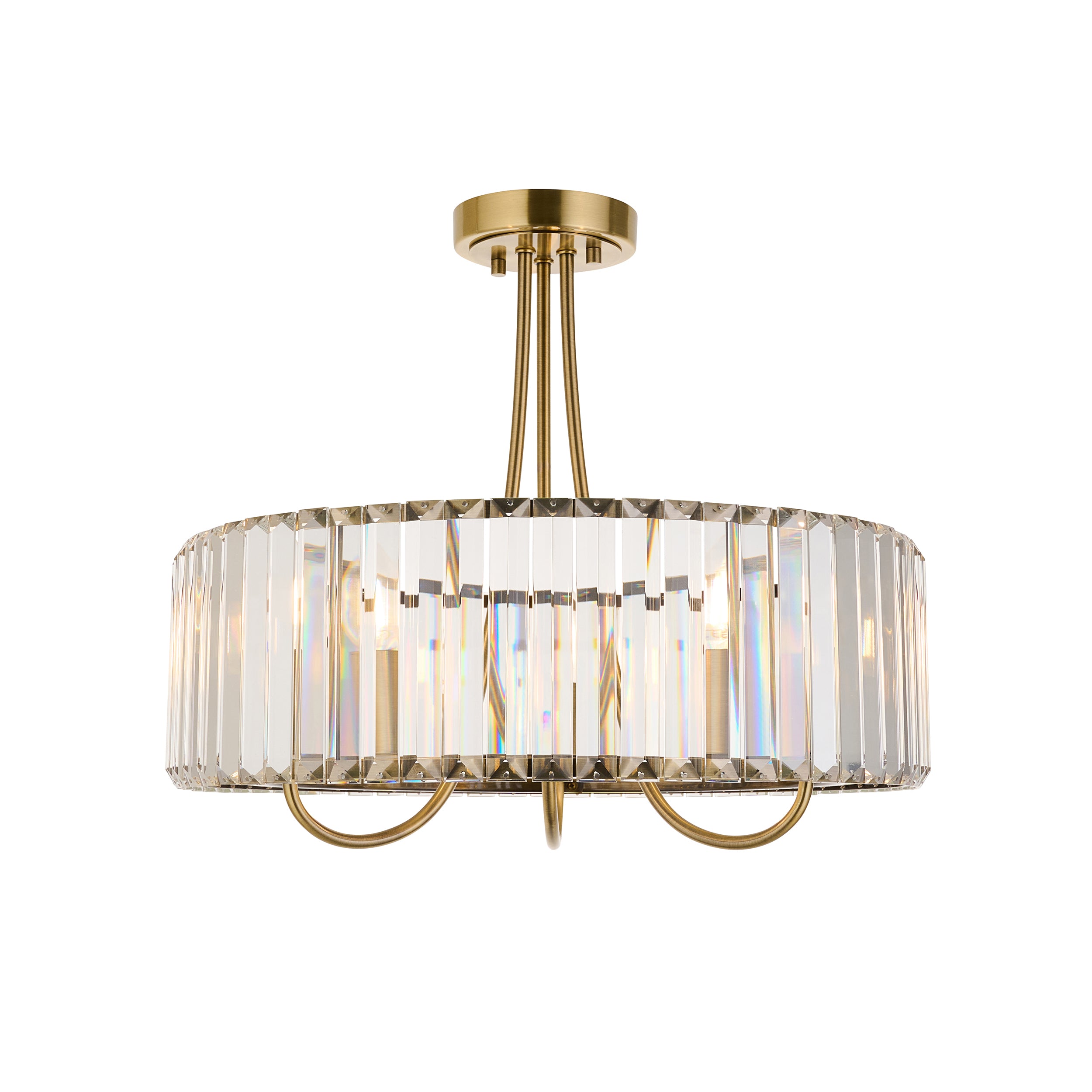 Endon Visconti 3 Light Semi Flush - Antique Brass Plate & Clear Glass
