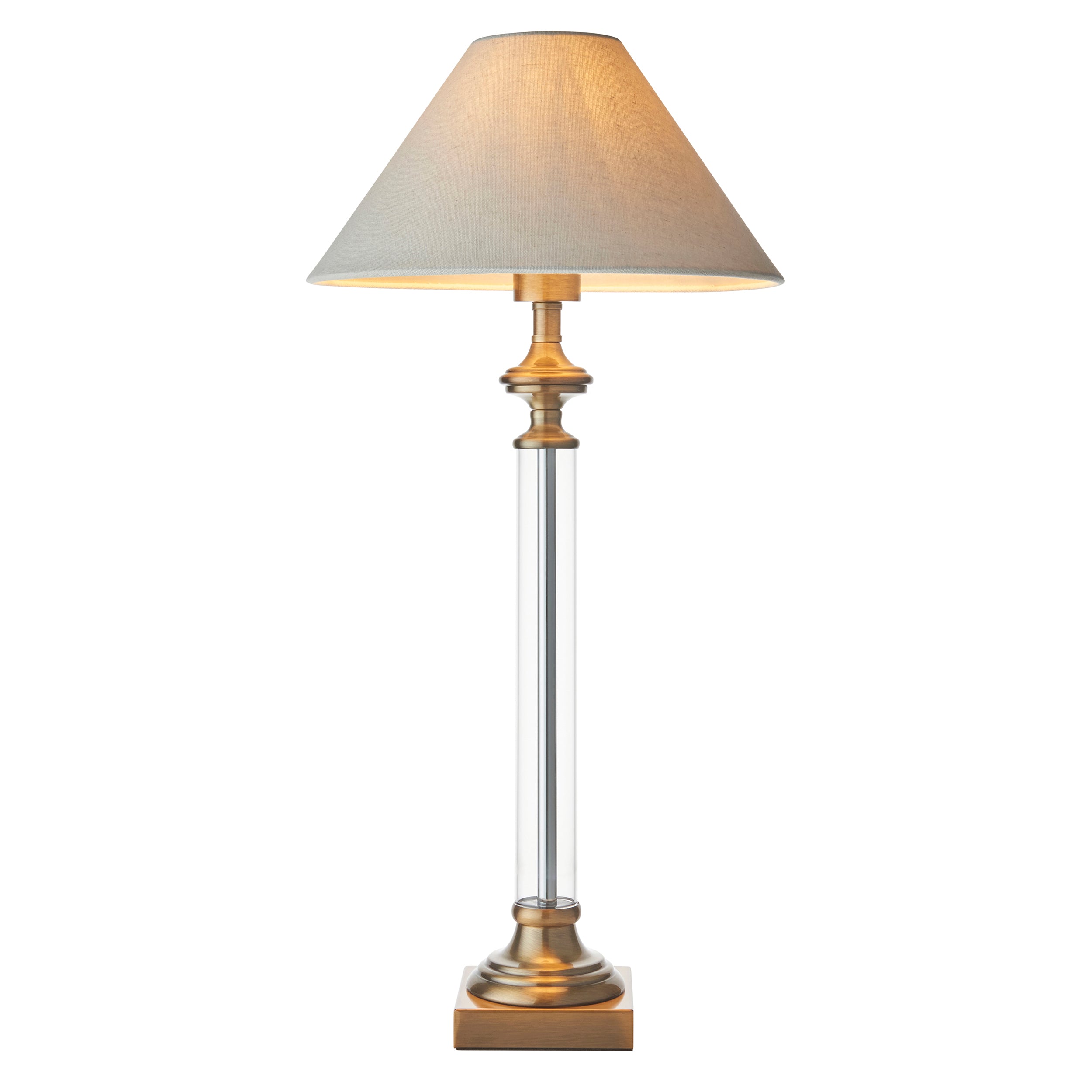 Endon Avebury & Avalon 31cm Table - Antique Brass Plate & Natural Faux Linen fabric