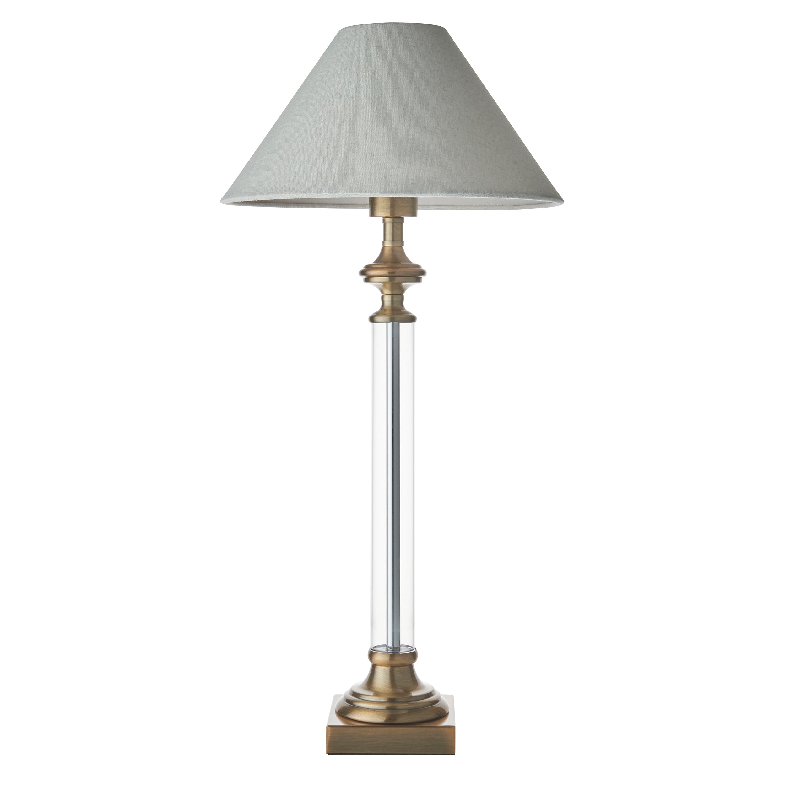 Endon Avebury & Avalon 31cm Table - Antique Brass Plate & Natural Faux Linen fabric