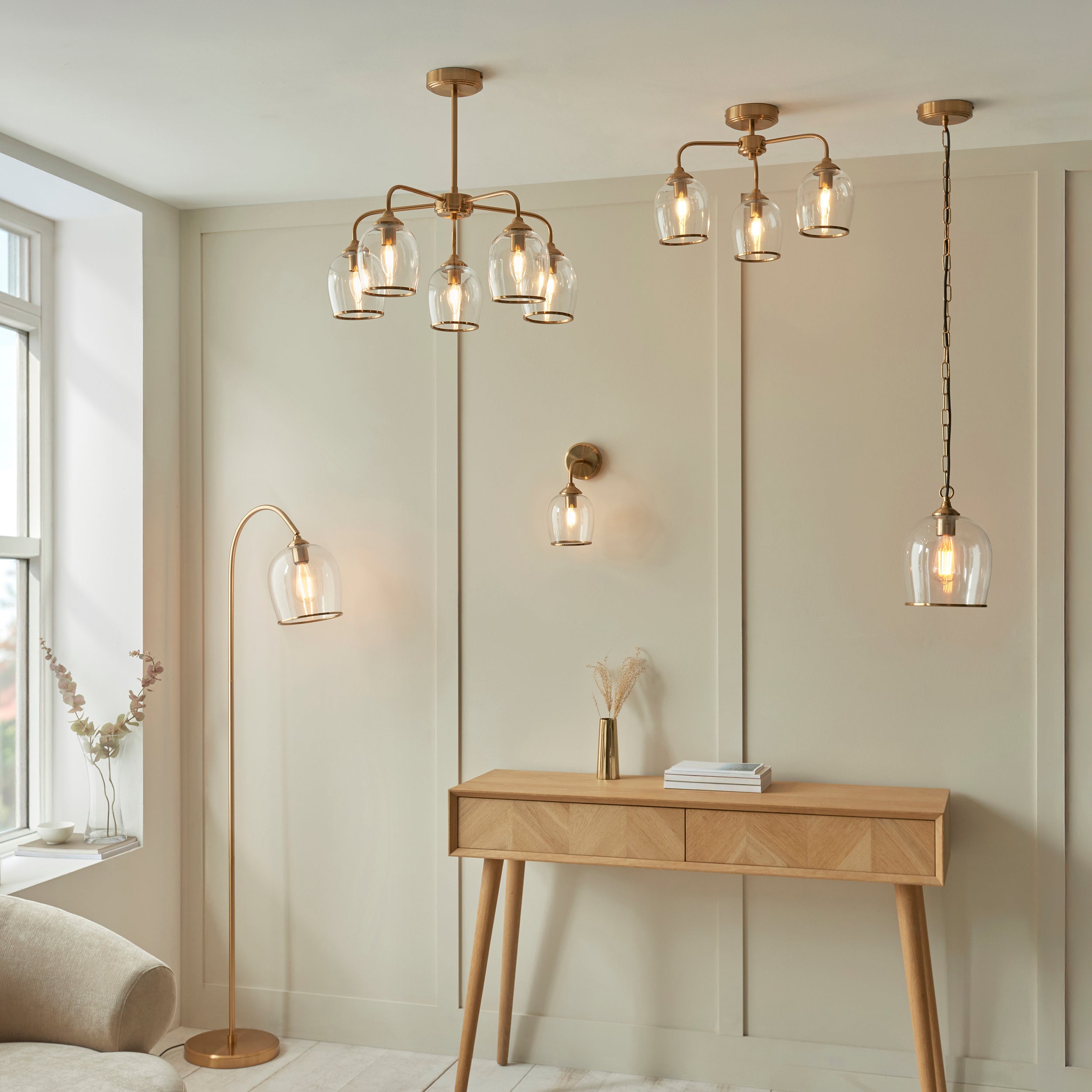 Endon Ashcroft Floor - Brushed Aged Brass Plate & Clear Glass