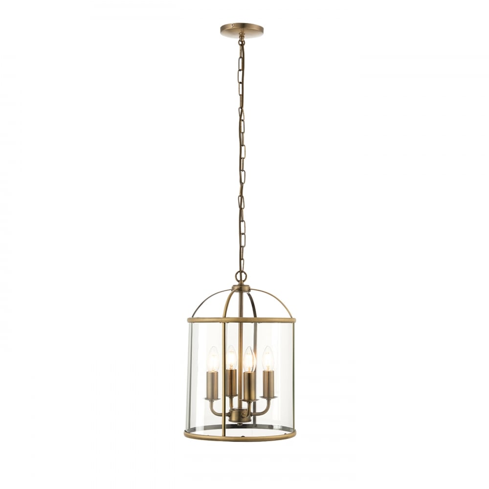 Endon Lambeth 4 Light Pendant - Antique Brass Plate & Clear Glass
