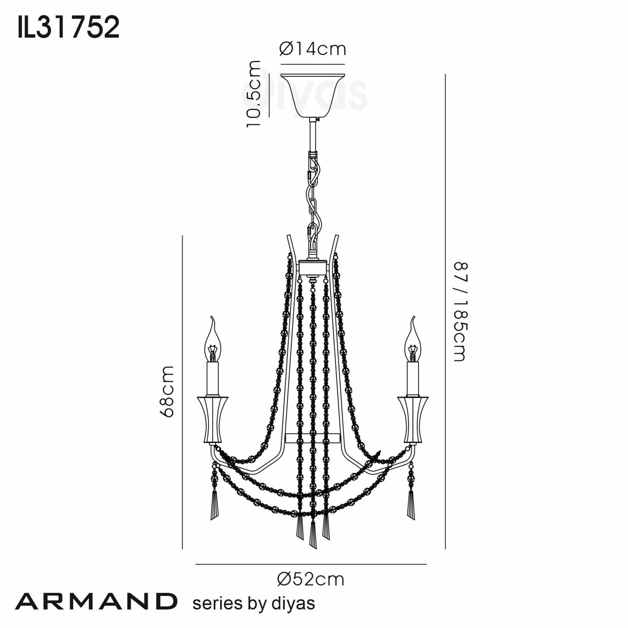 Diyas Armand Pendant 3 Light E14 - French Gold/Crystal