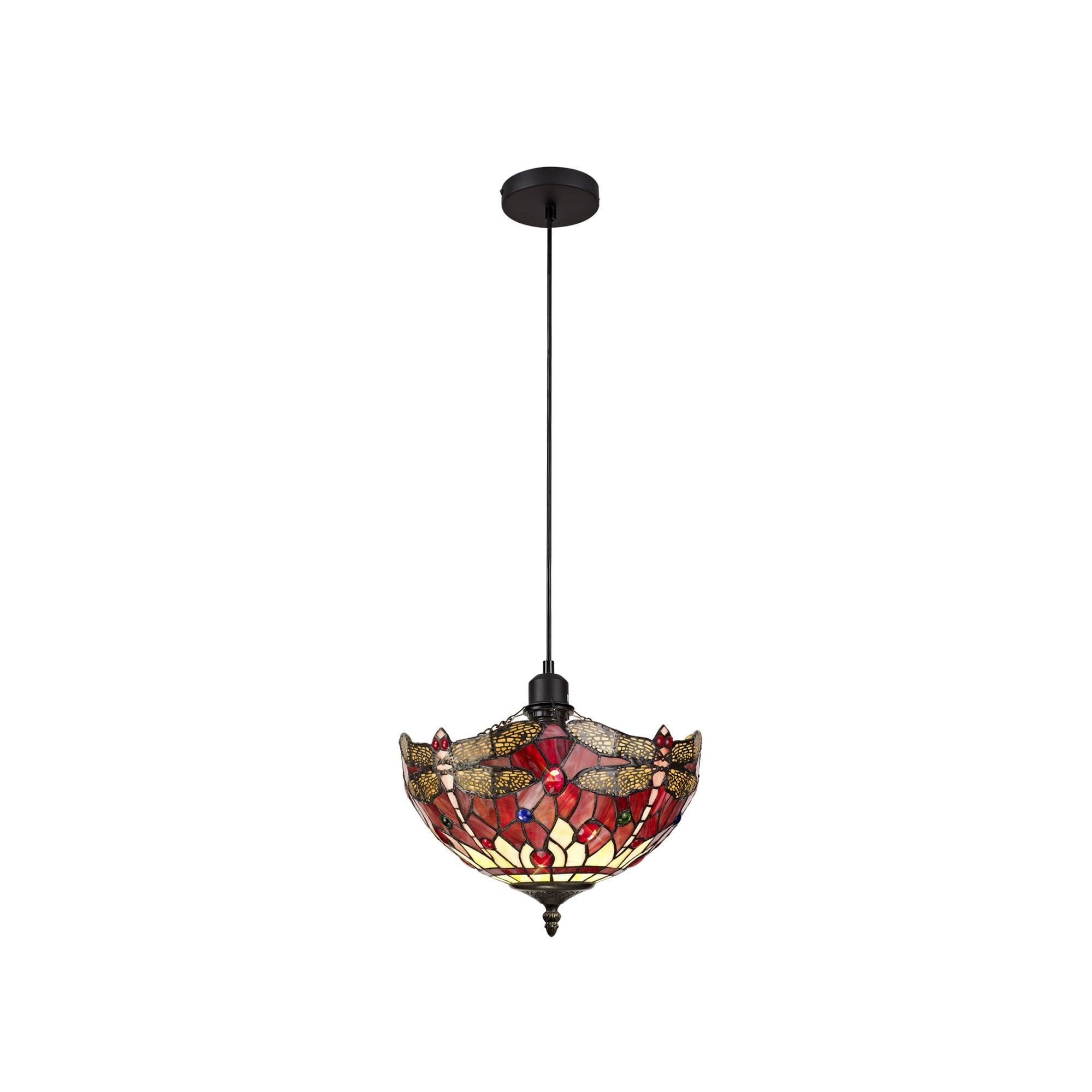 Fabula Hornbeam Single Uplighter Pendant - 30cm Tiffany Shade - Purple & Pink