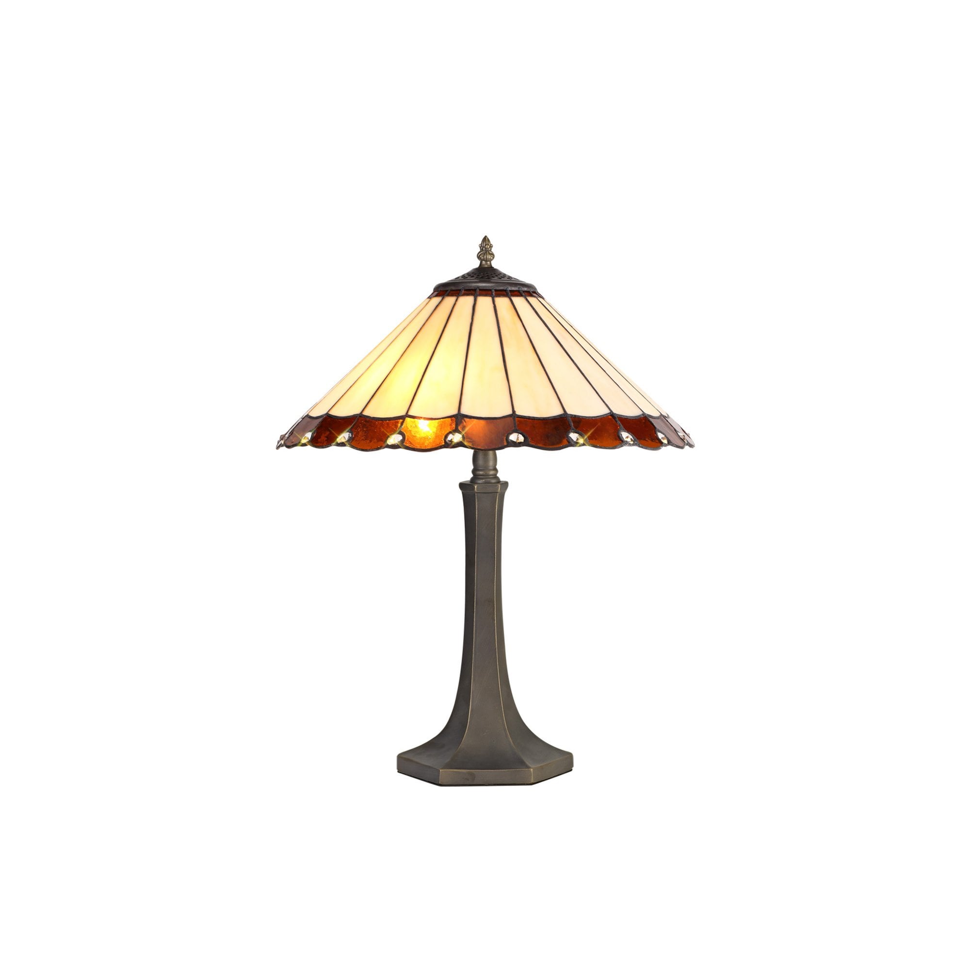Fabula Amberley 2 Light Octagonal Table Lamp - 40cm Tiffany Shade - Amber & Cream