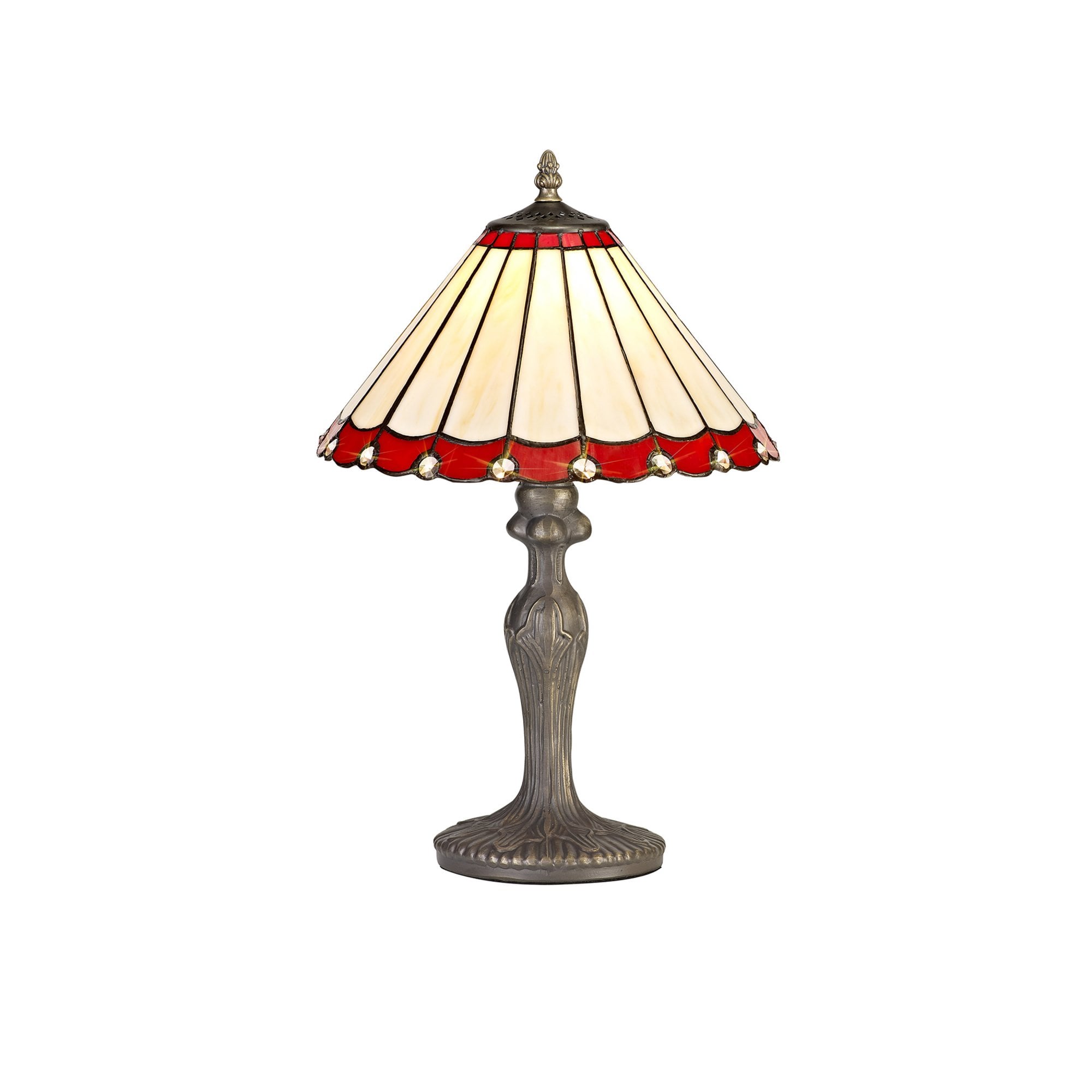 Fabula Amberley Single Curved Table Lamp - 30cm Tiffany Shade - Red & Cream