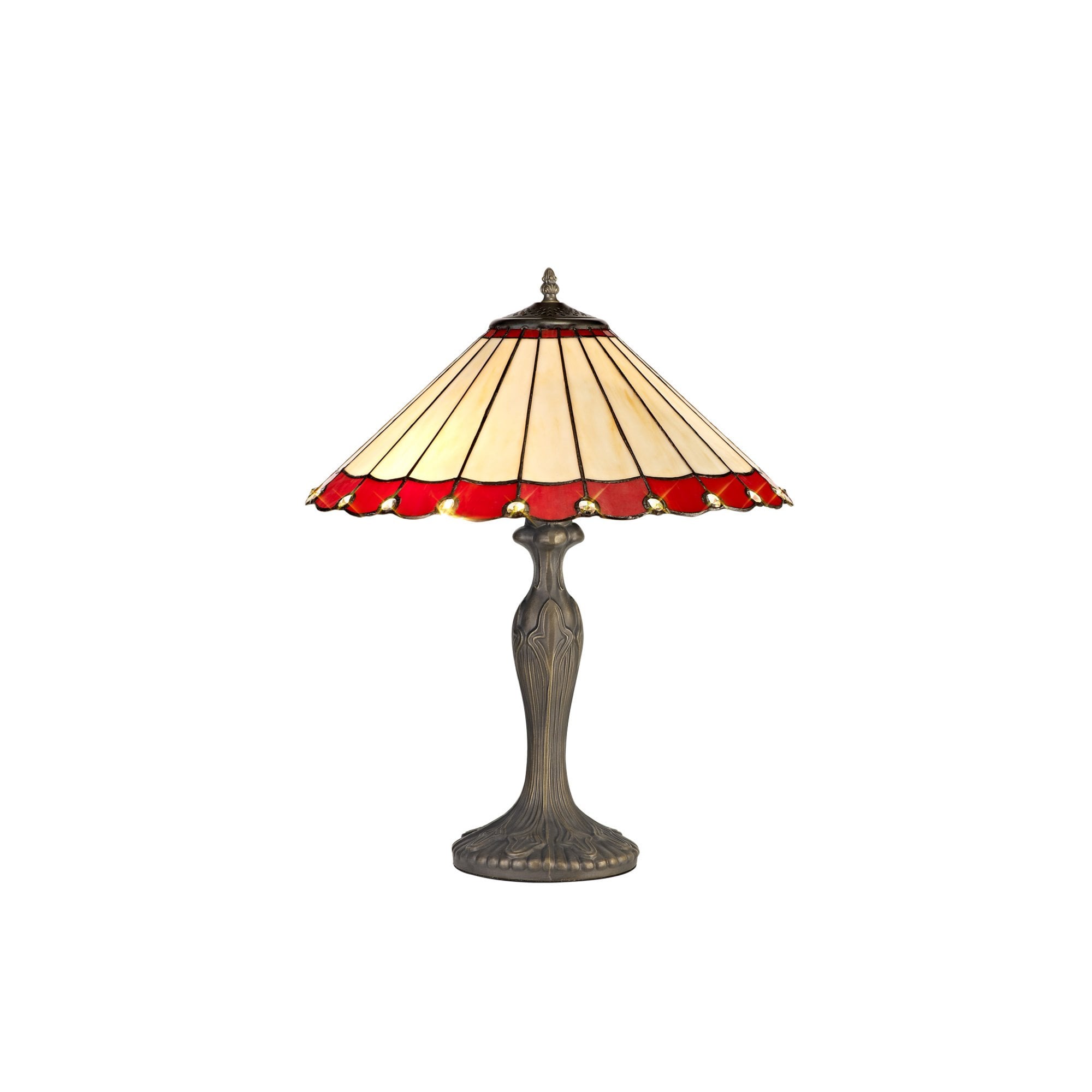 Fabula Amberley 2 Light Curved Table Lamp - 40cm Tiffany Shade - Red & Cream