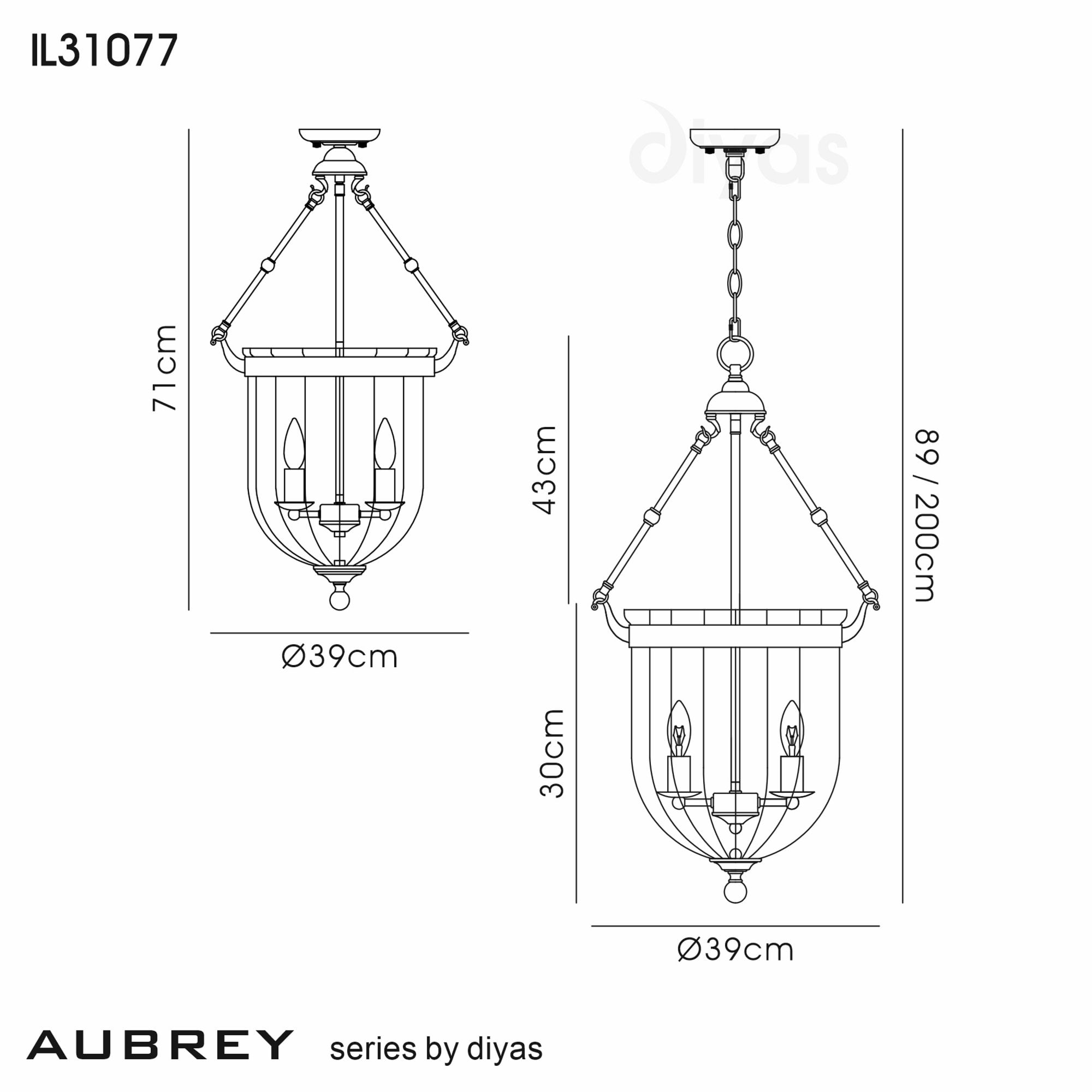 Diyas IL31077 Aubrey Pendant 4 Light Antique Brass/Glass