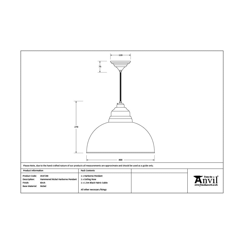 From The Anvil Hammered Nickel Harborne Pendant - Birch (Pale Grey)