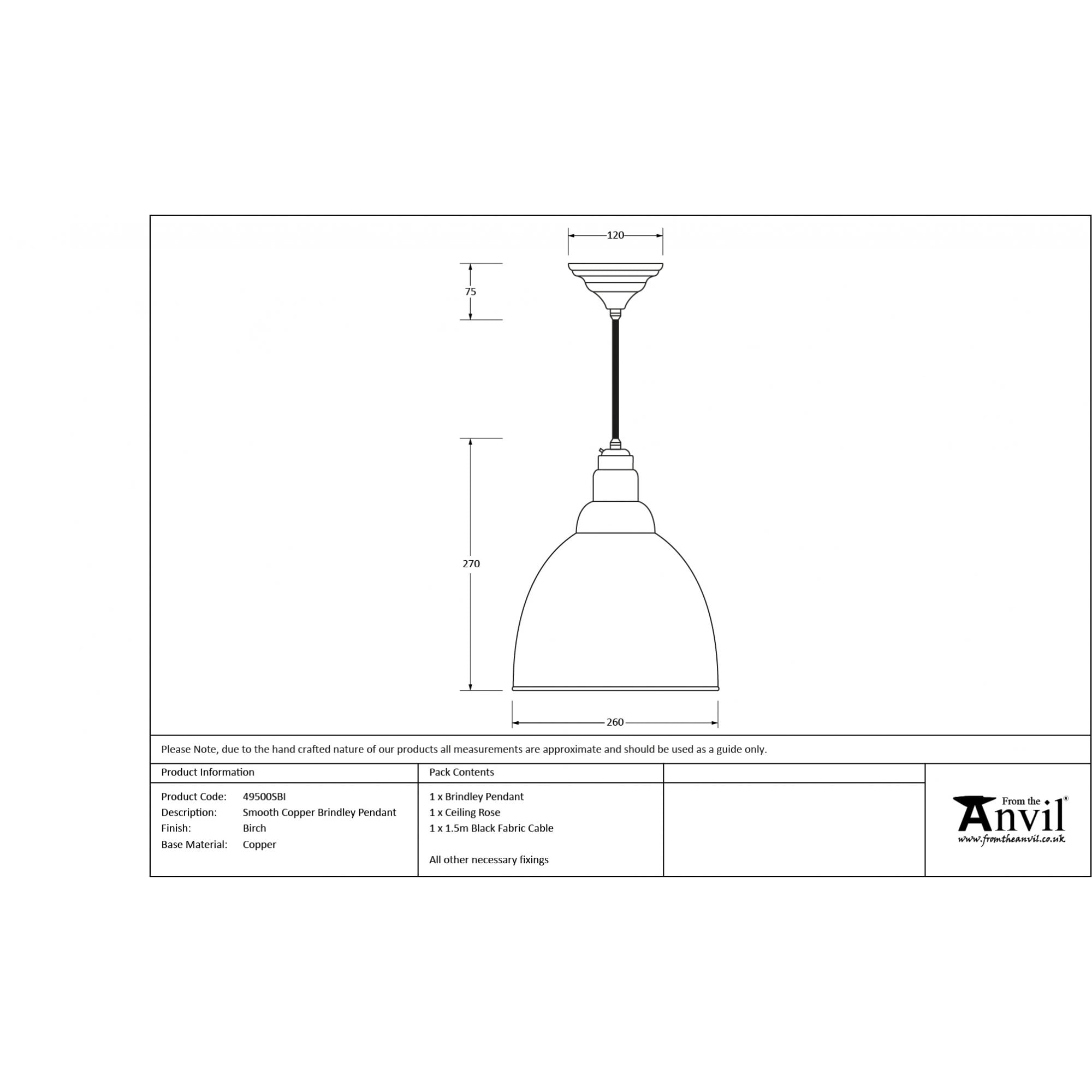From The Anvil Smooth Copper Brindley Pendant - Birch (Pale Grey)