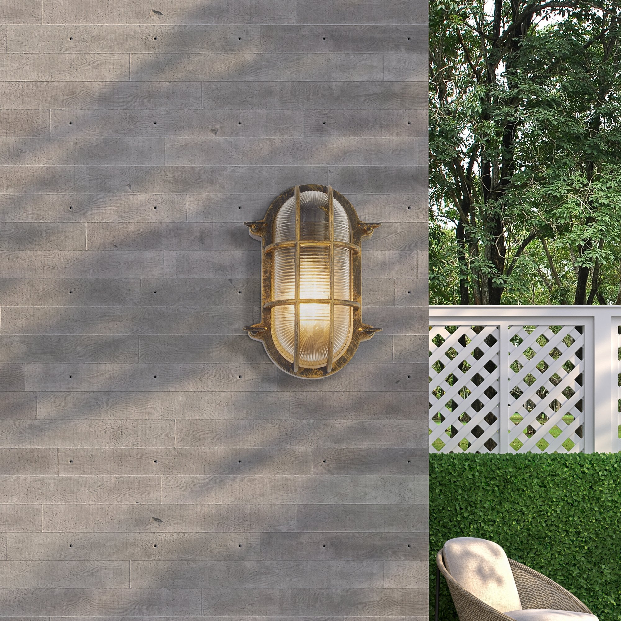 Searchlight Browside IP44 Outdoor Light - Oval - Black Gold Aluminium