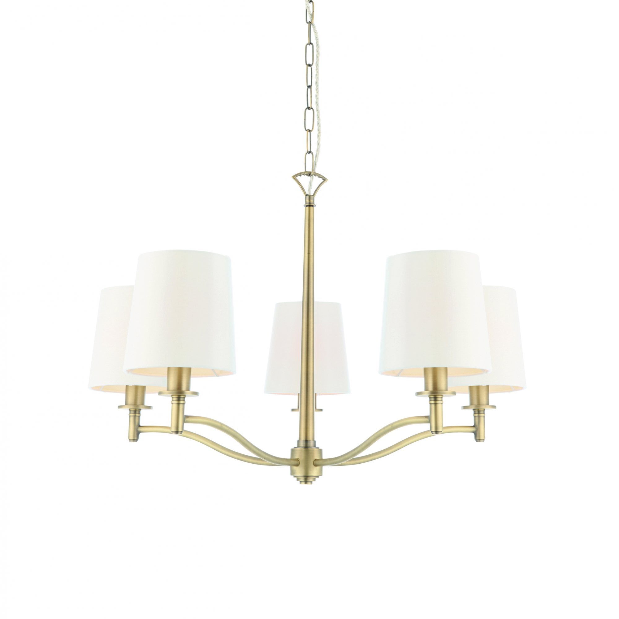 Endon Ortona 5 Light Pendant - Matt Antique Brass Plate & Vintage White Fabric