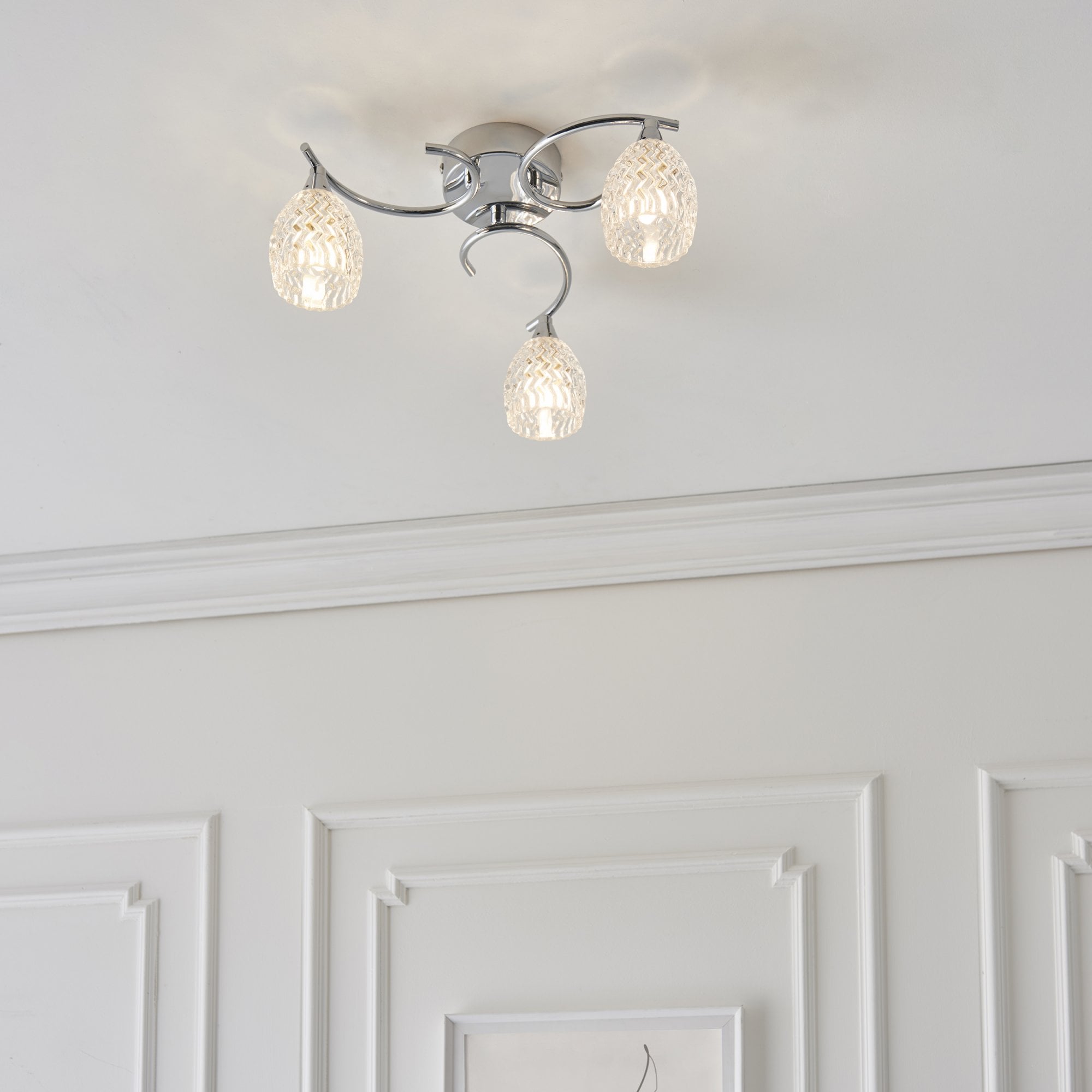 Endon Boyer 3 Light Semi Flush Fitting - Chrome Plate & Clear Glass