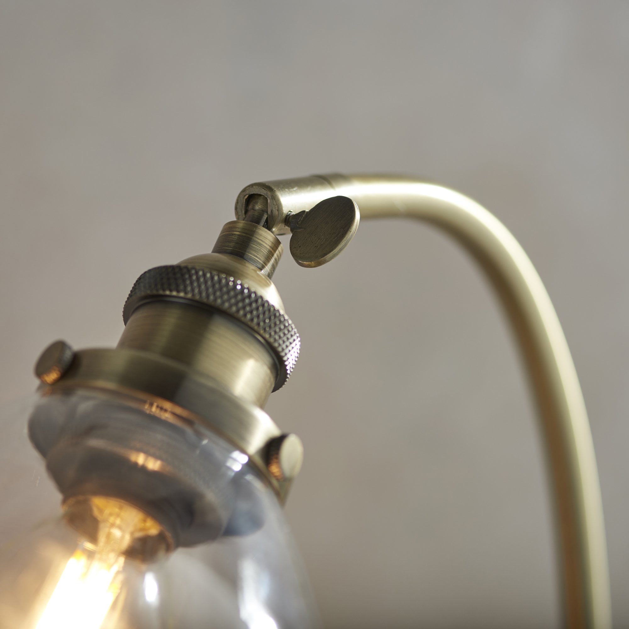 Endon Hansen Single Light Table Lamp - Antique Brass Plate & Clear Glass