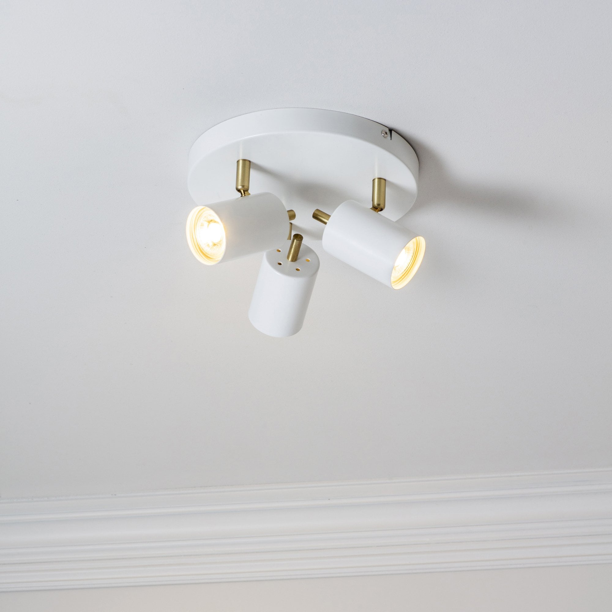 Endon Gull 3 Light Spot Light - Matt White Paint & Satin Brass Plate