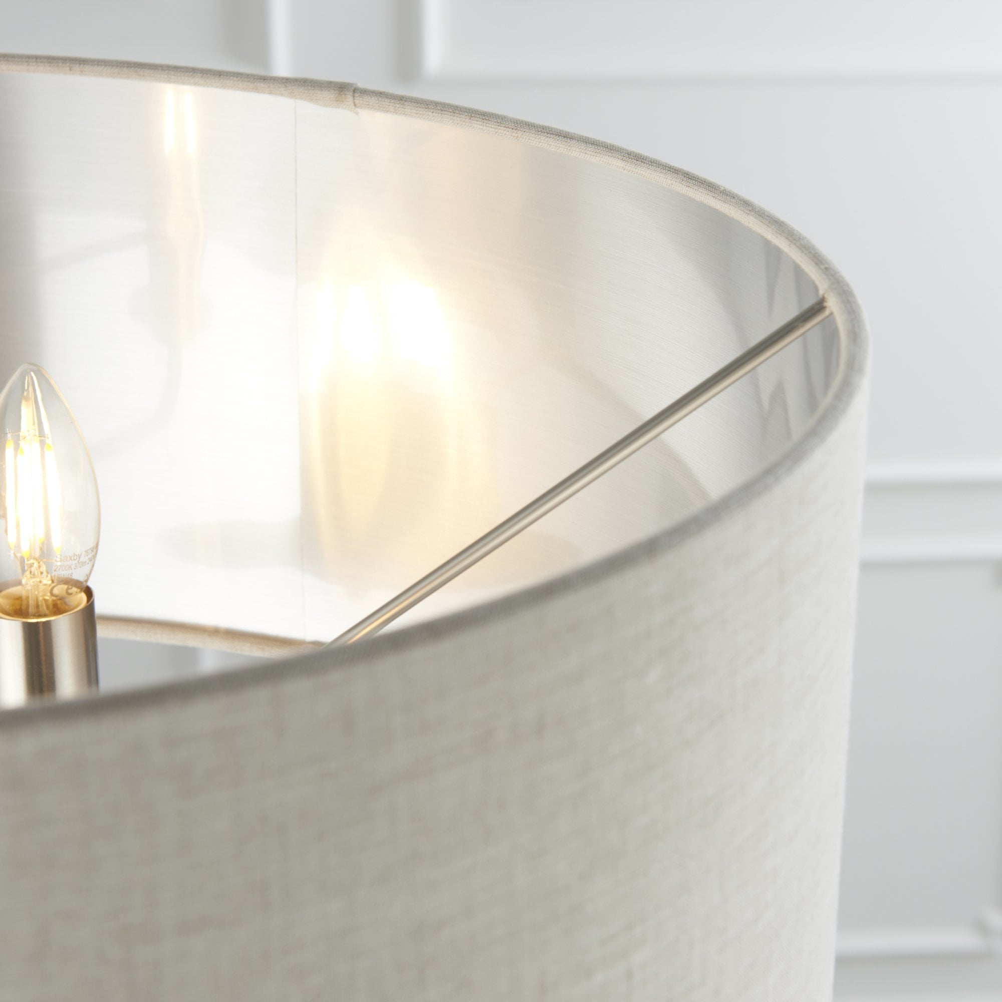 Endon Highclere 3 Light Floor Lamp - Brushed Chrome Plate & Neutral Linen