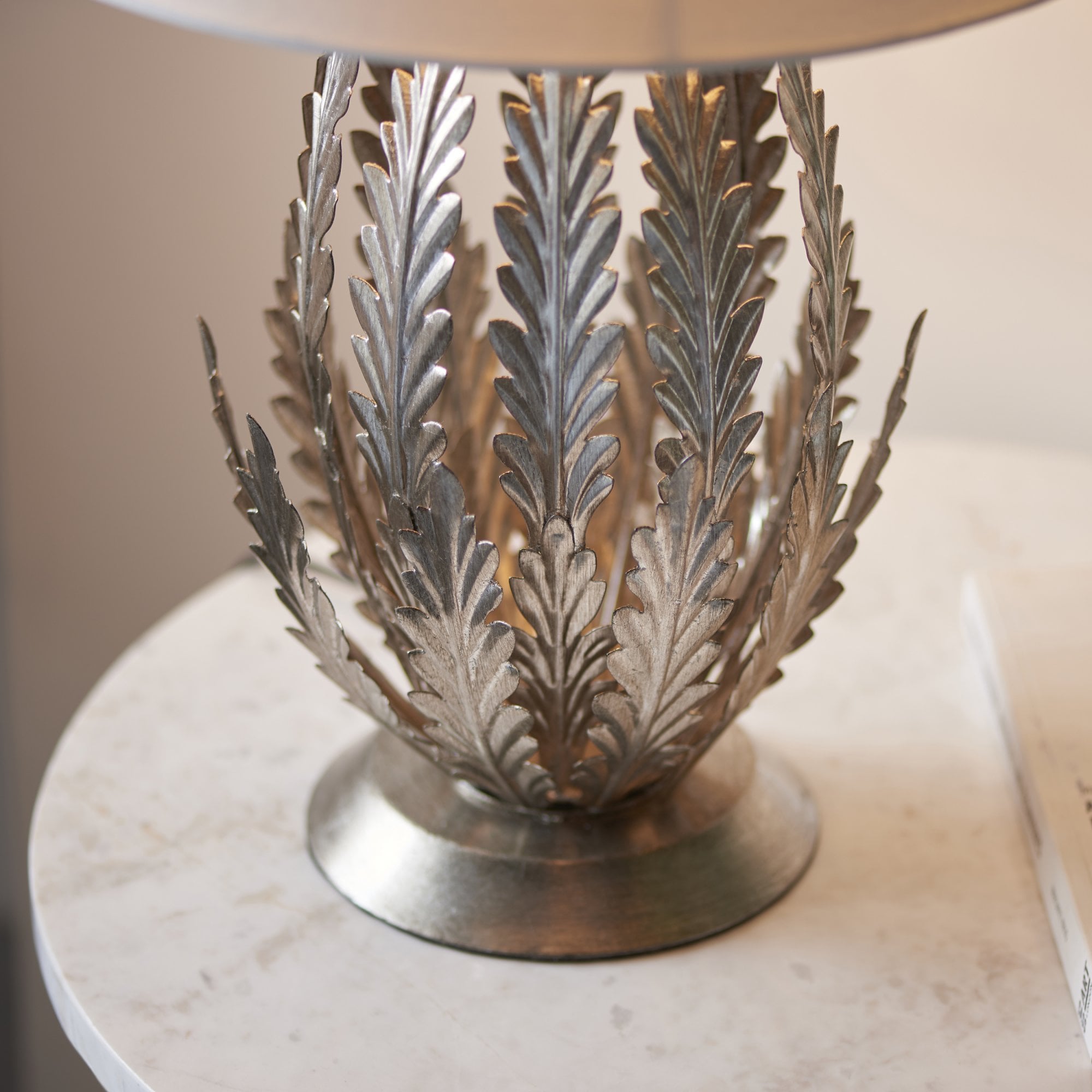 Endon Delphine Single Light Table Lamp - Silver Leaf & Ivory Cotton Fabric