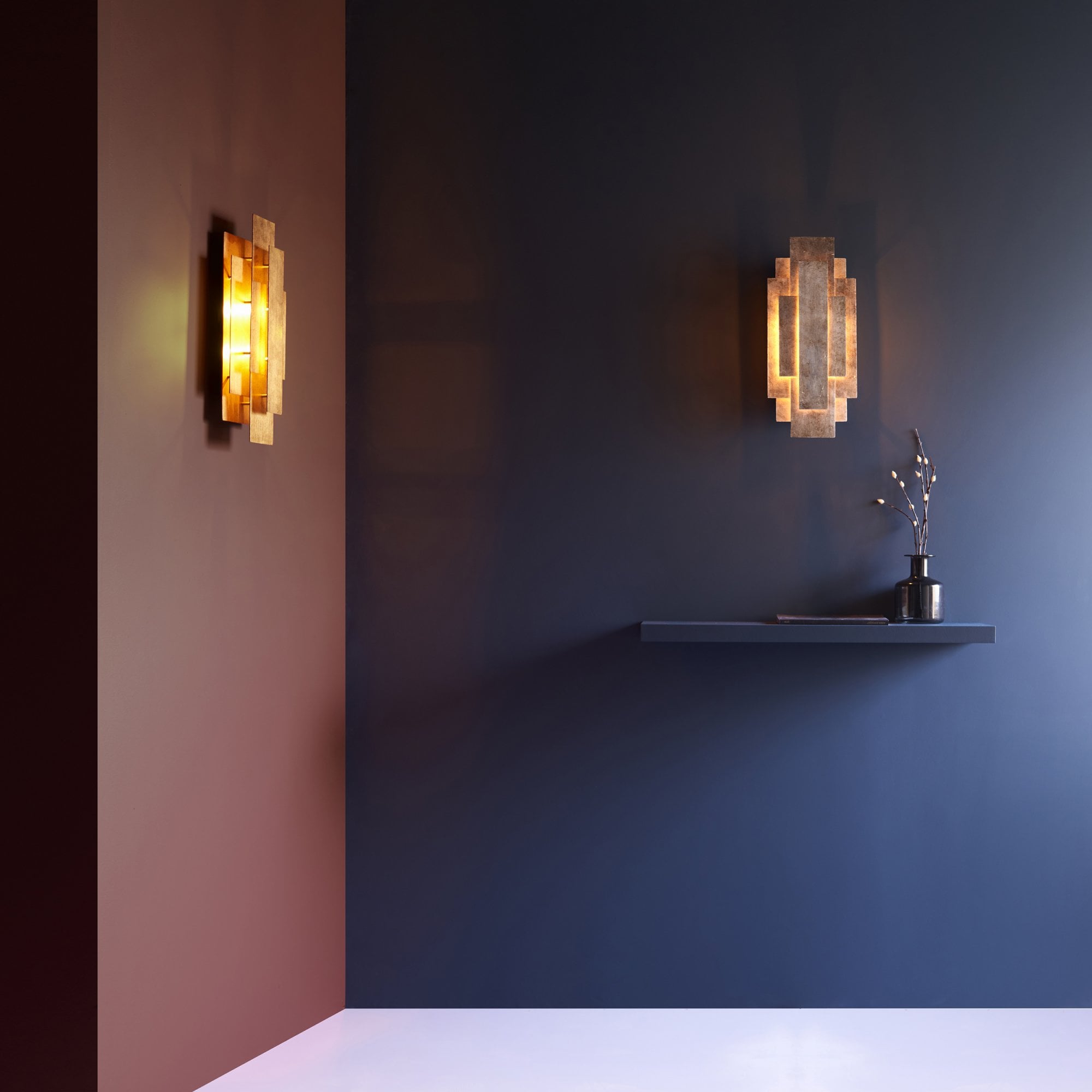 Utopia Overlay 2 Light Wall Light - Antique Gold