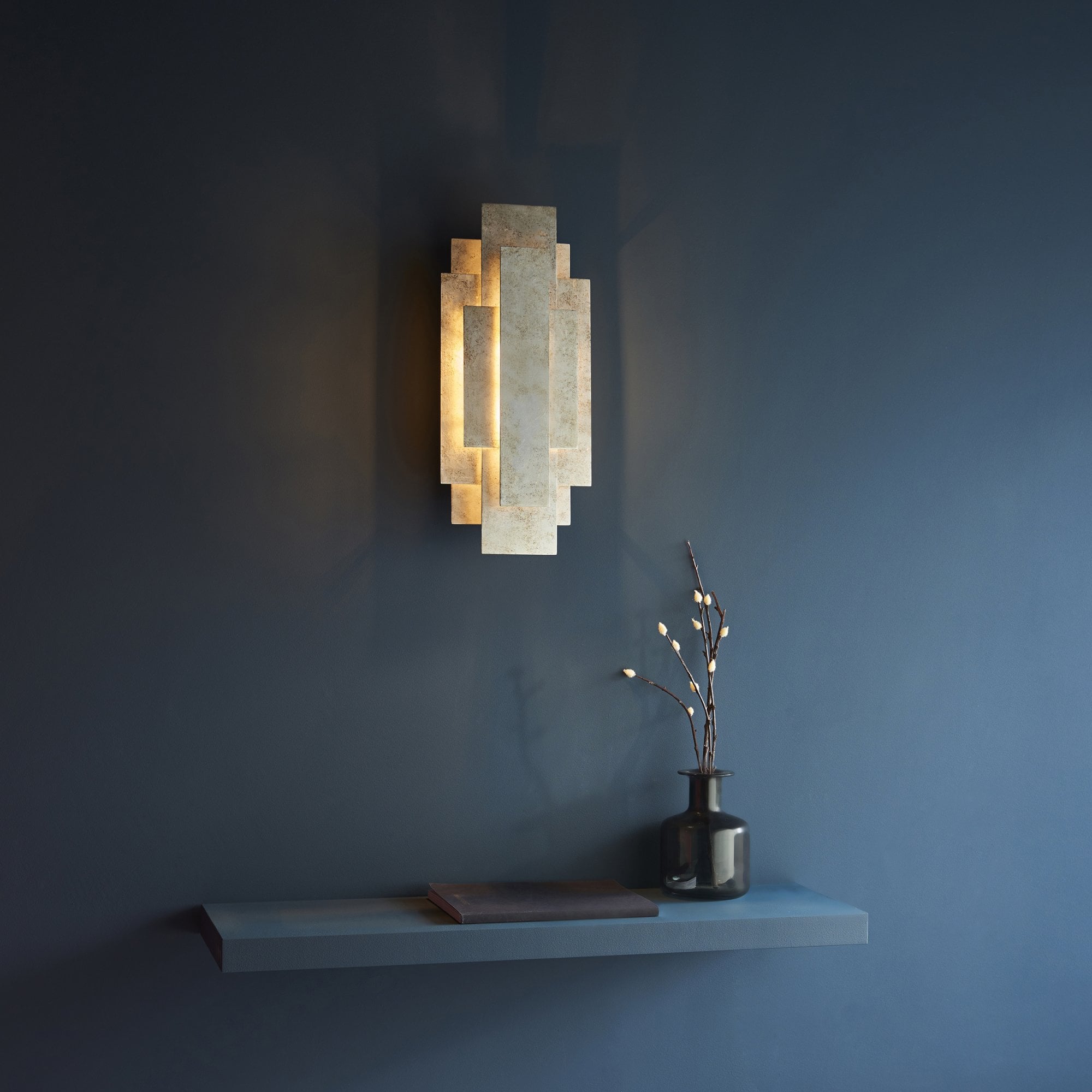 Utopia Overlay 2 Light Wall Light - Antique Silver Leaf