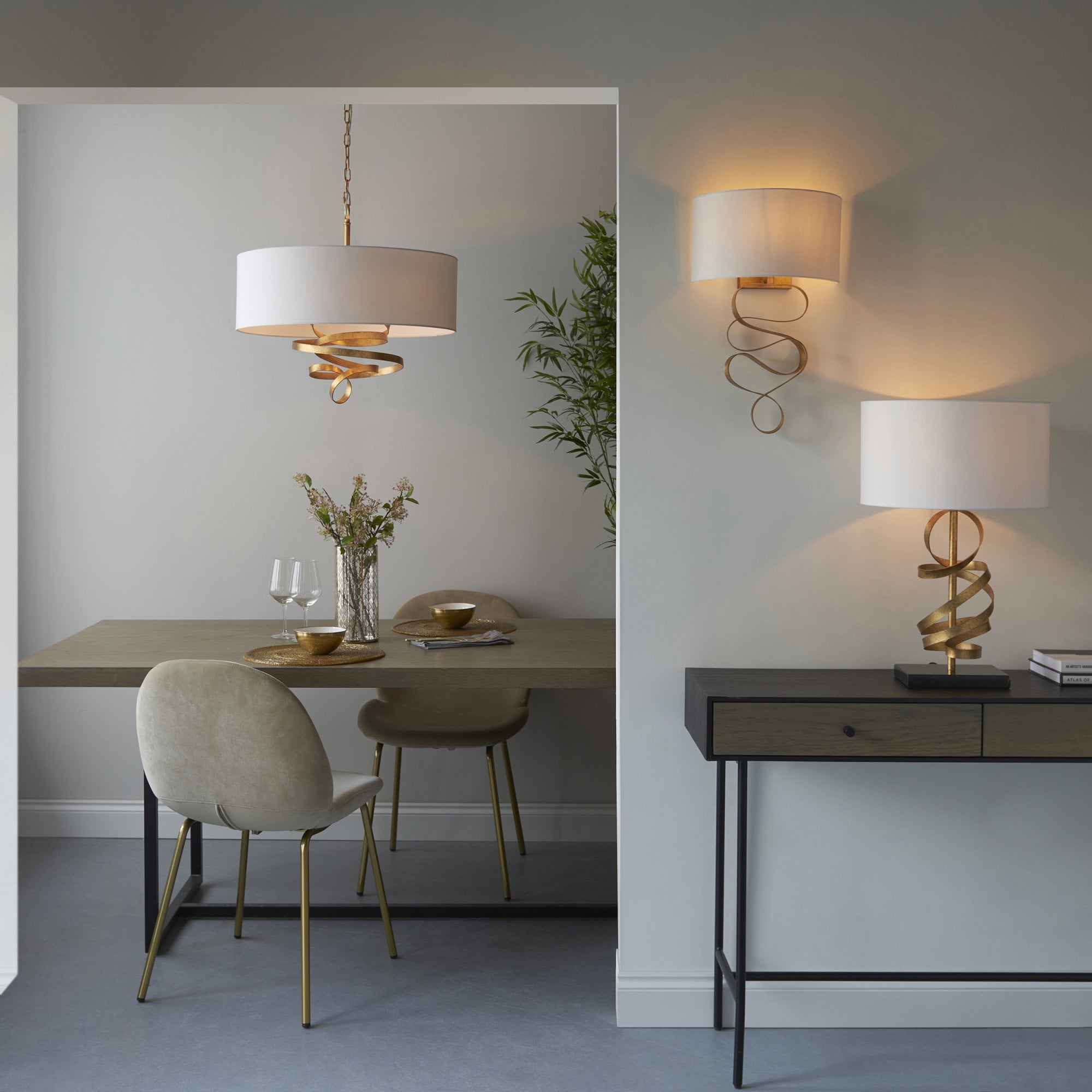 Utopia Swirl Wall Light - Gold And Ivory Shade