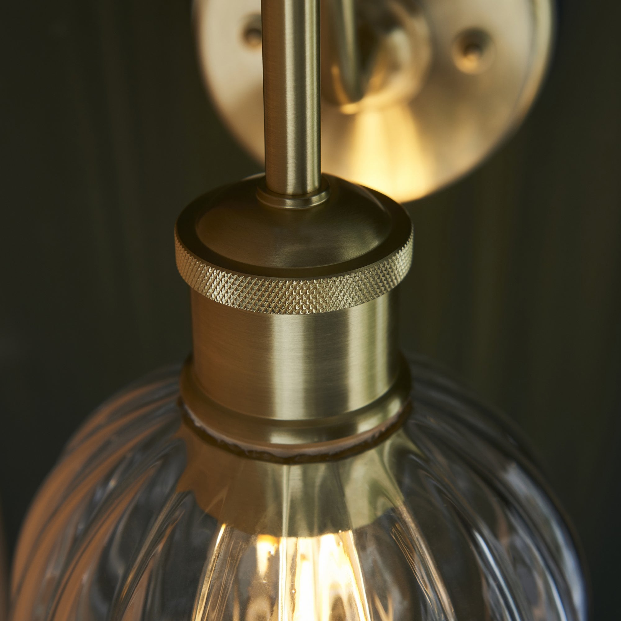 Endon Plush Single Light Wall - Satin Brass & Ribbed Glass