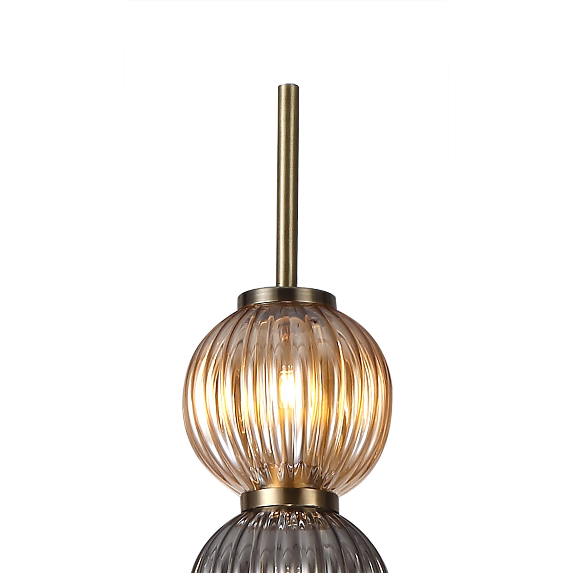 Fabula Churchill 3 Light Floor Lamp - Antique Brass, Smoked & Amber Glass