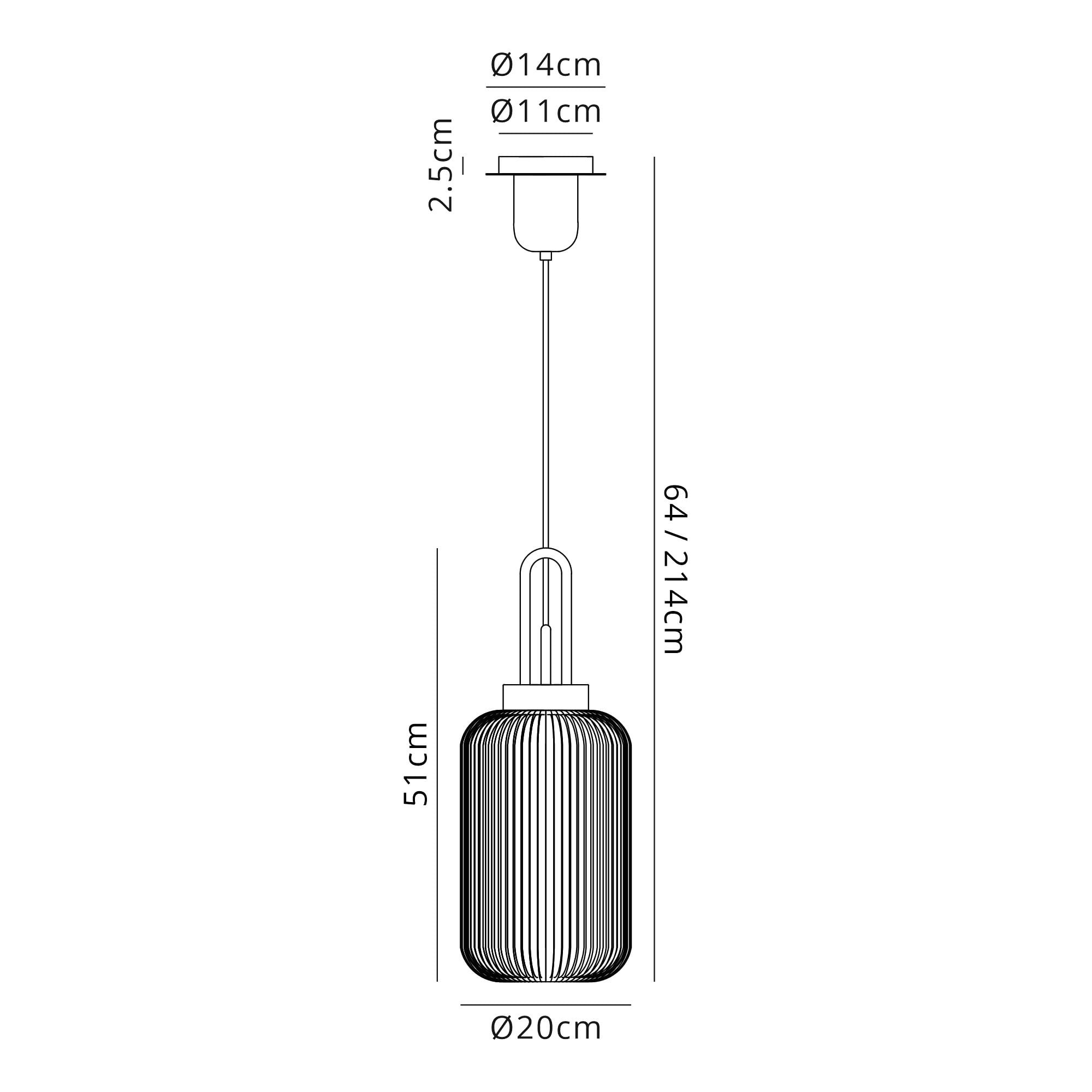 Fabula Springfield Single Pendant - 20cm Tubular Ribbed Glass Shade - Black Chrome & Clear Glass