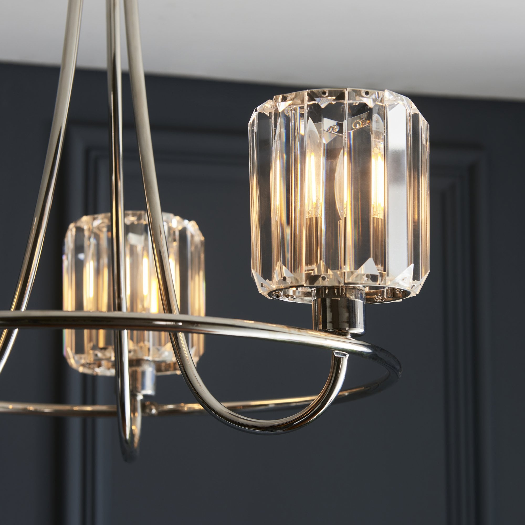 Endon Berenice 3 Light Semi-Flush Fitting - Bright Nickel Plate & Clear Glass
