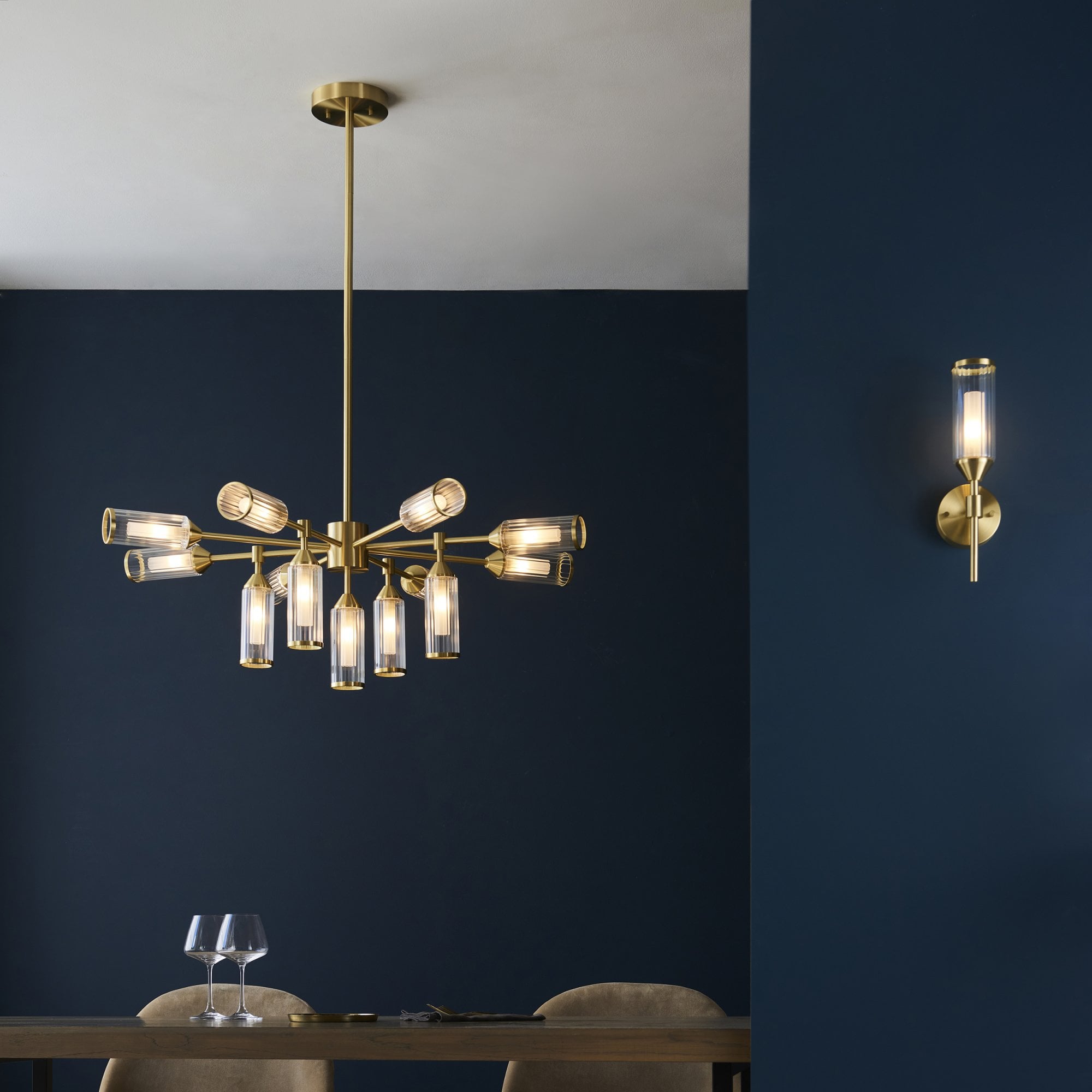 Utopia Matrix Single Wall Light - Satin Brass Plate with Clear & Frosted Glass