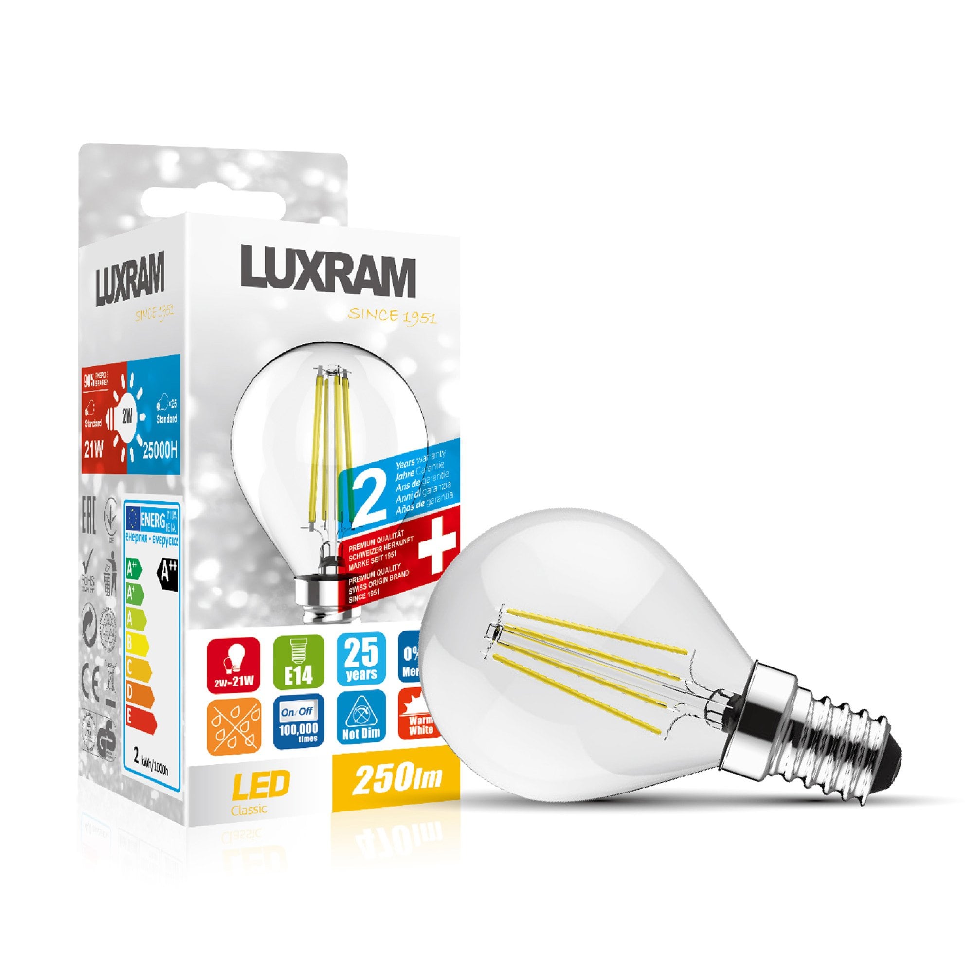 Luxram Value Classic 4W LED Golf Ball E14 Warm White - 2700K (Dimmable)