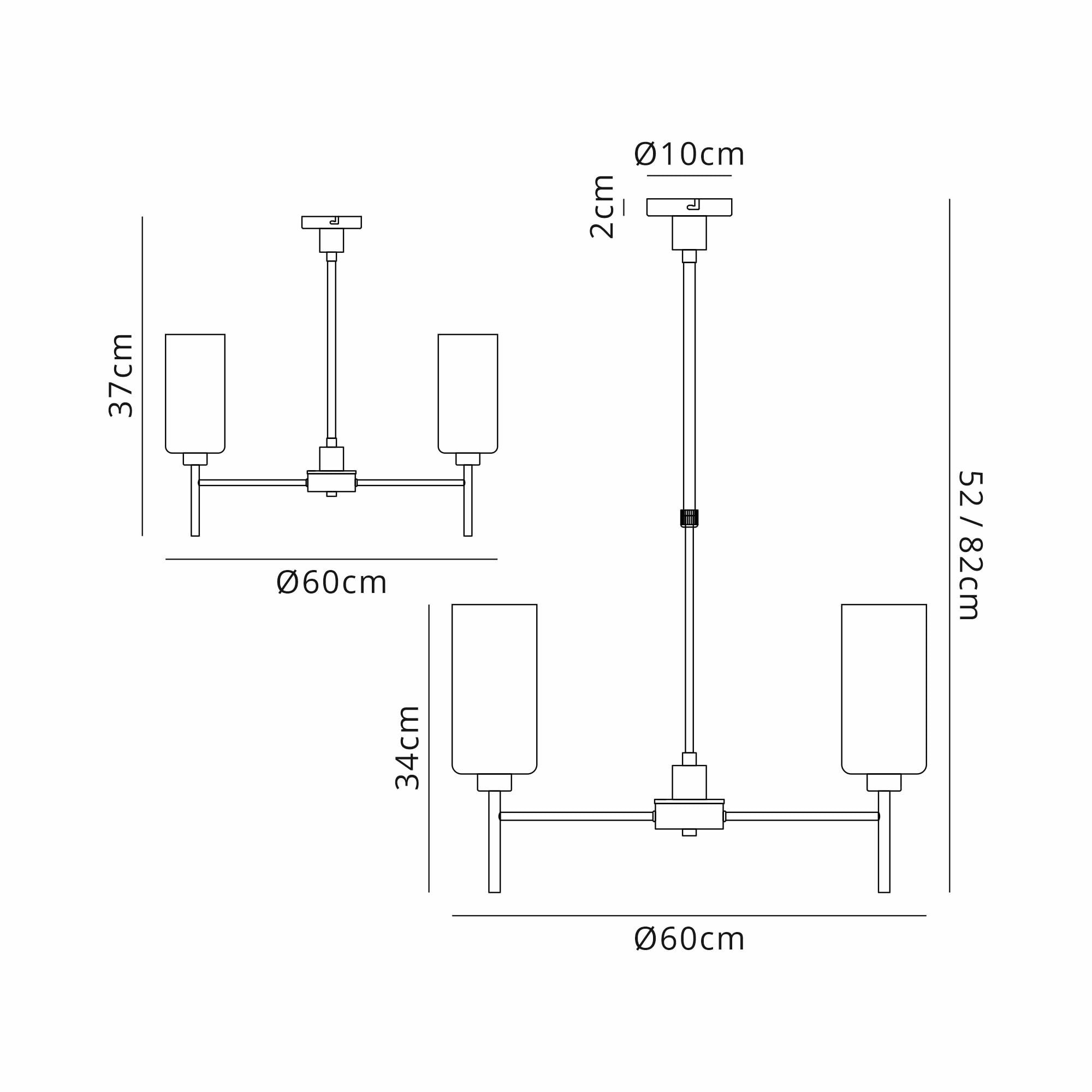 Fabula Tamworth 5 Light Telescopic Semi Flush - Tall Cylinder Shades - French Gold & Cognac Glass