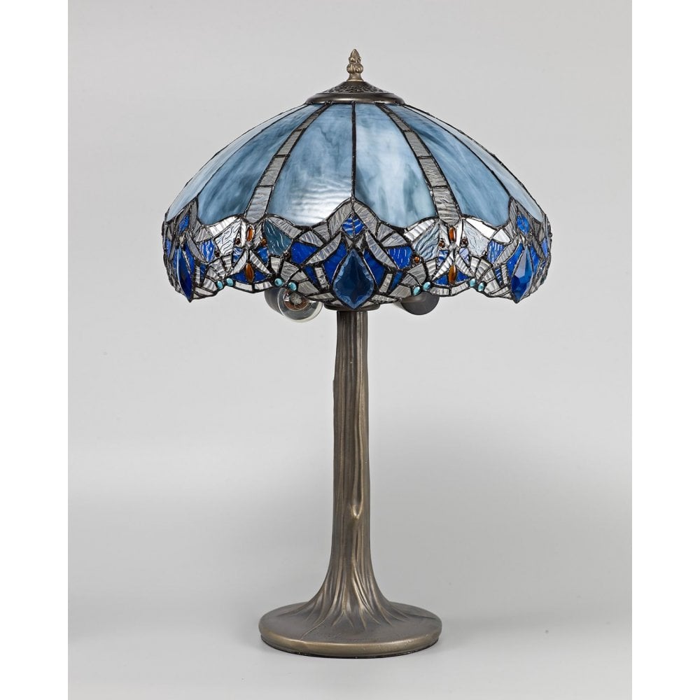Fabula Newmans 2 Light Tree Like Table Lamp - 40cm Tiffany Shade - Blue