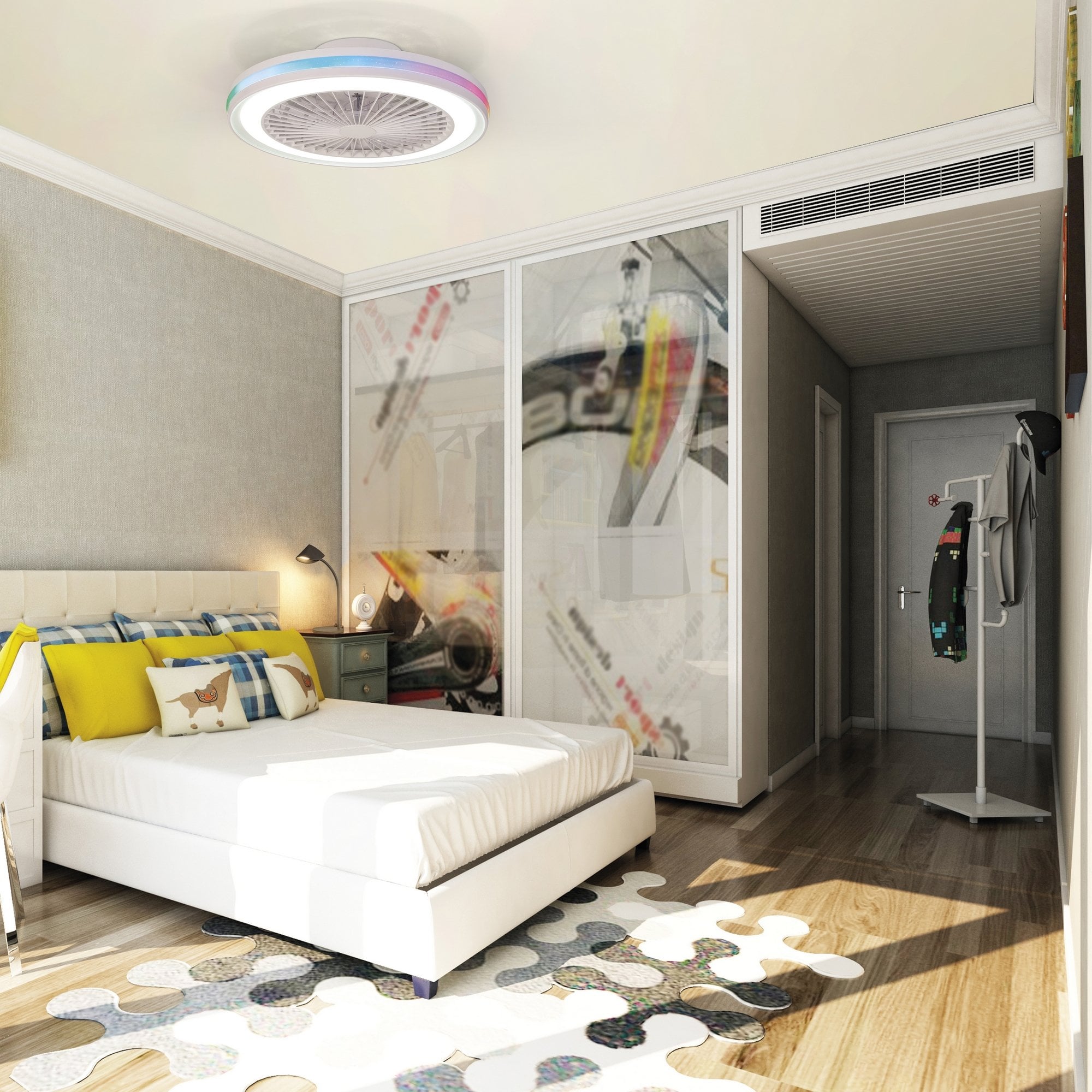 Mantra Gamer 40W LED Dimmable White, RGB Ceiling Light & Fan, Remote - Black