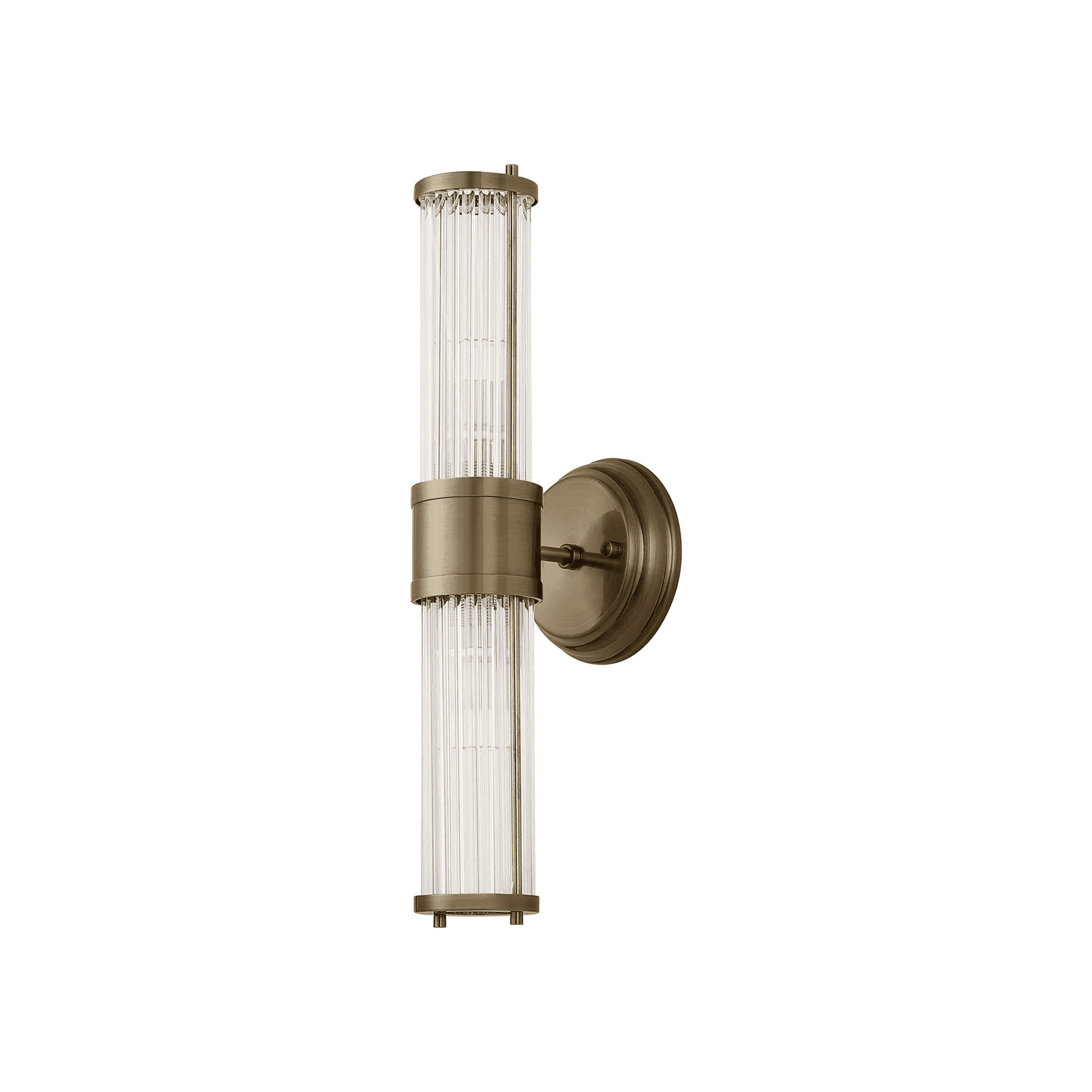 Fabula Wedgewood 2 Light Glass Rod Up & Down Light IP44 - Antique Brass & Clear Glass