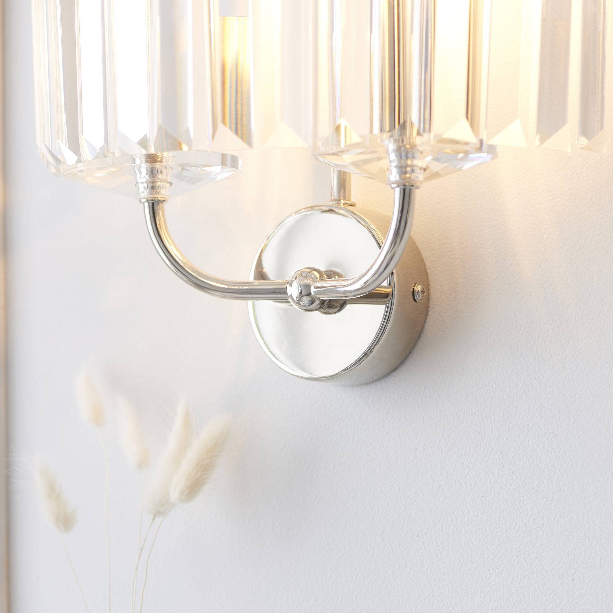 Utopia Martini 2 Light Wall Light - Bright Nickel & Clear Cut Glass