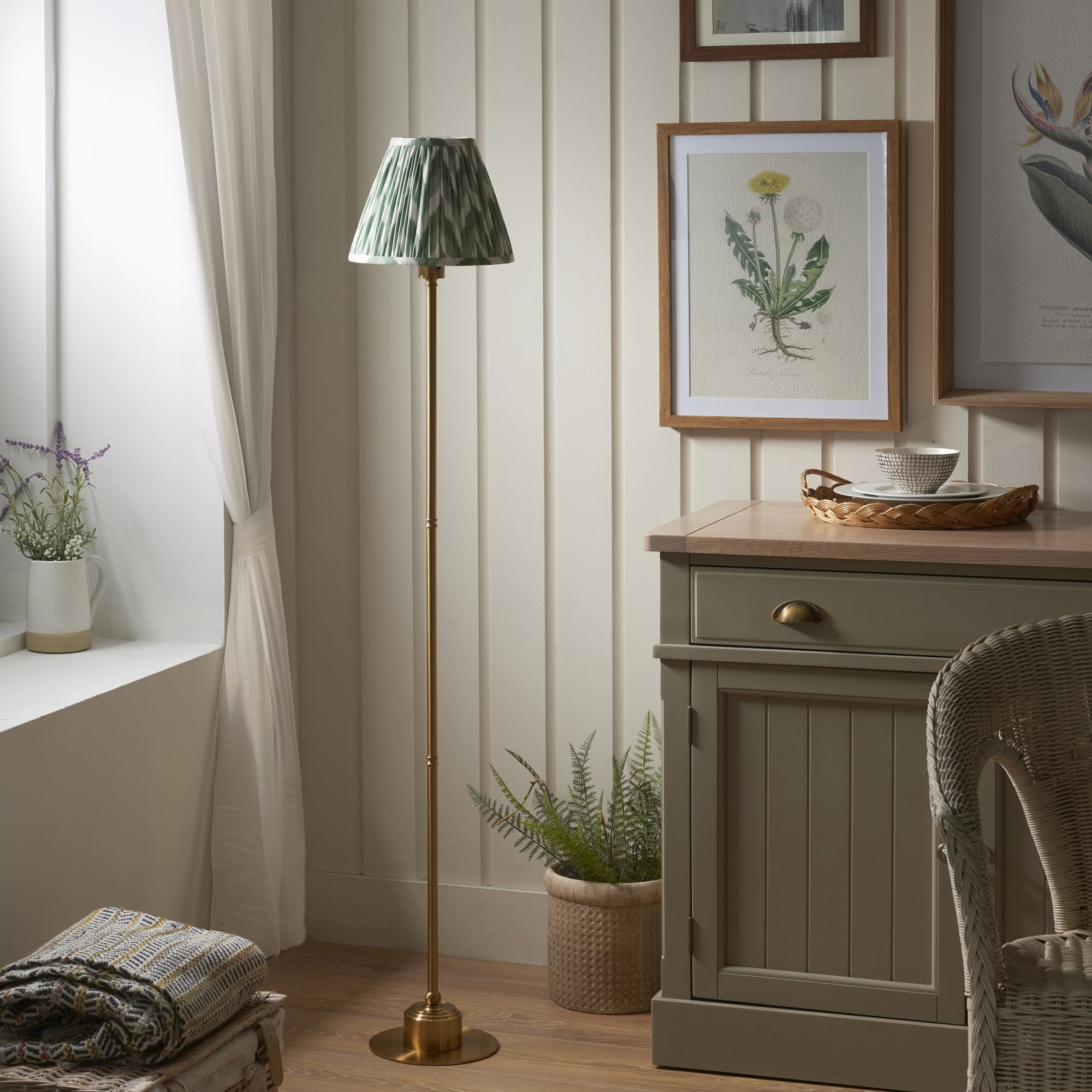 Endon Burley Rechargeable Floor Lamp & Zigzag 25cm Cotswold Green Shade