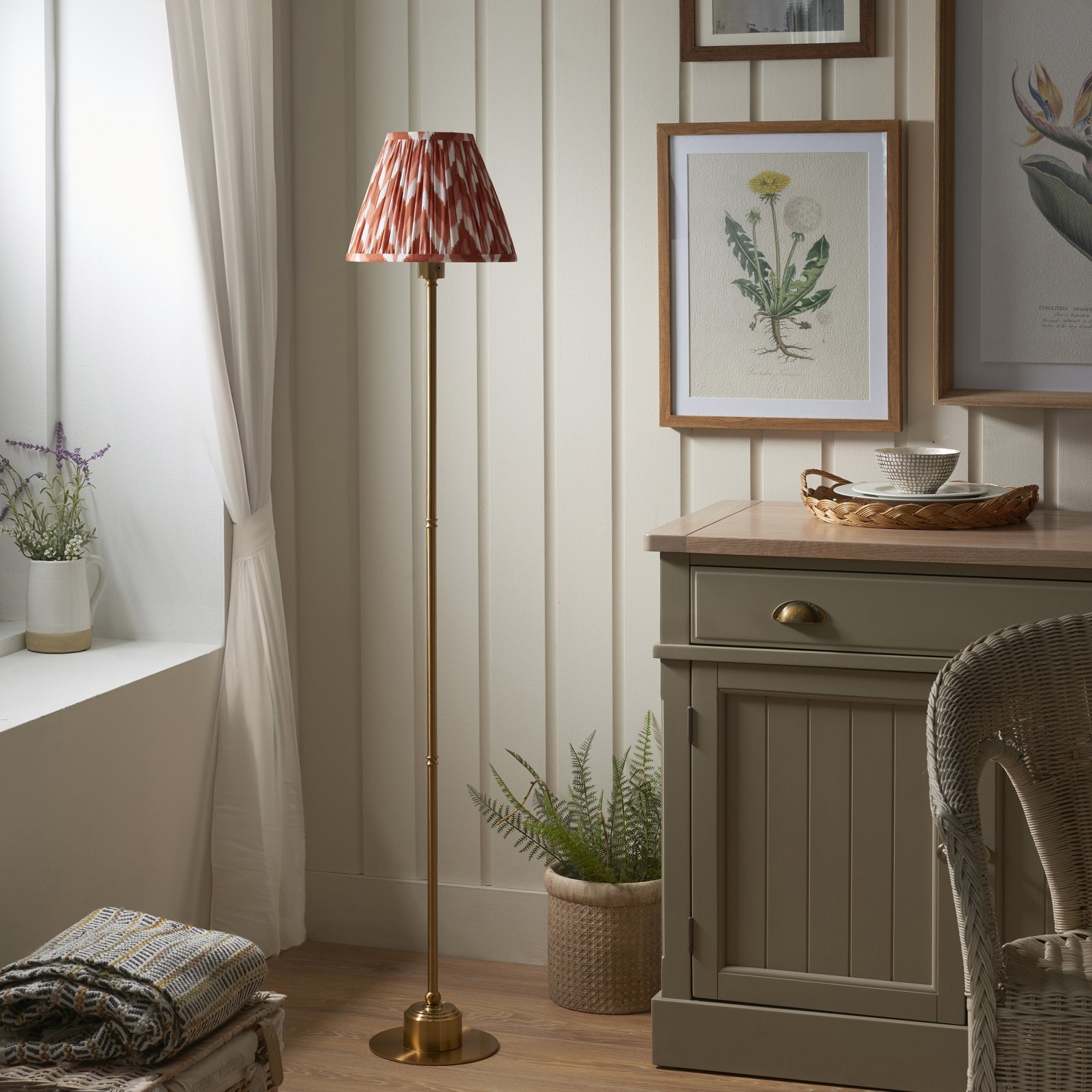 Endon Burley Rechargeable Floor Lamp & Zigzag 25cm Apricot Orange Shade