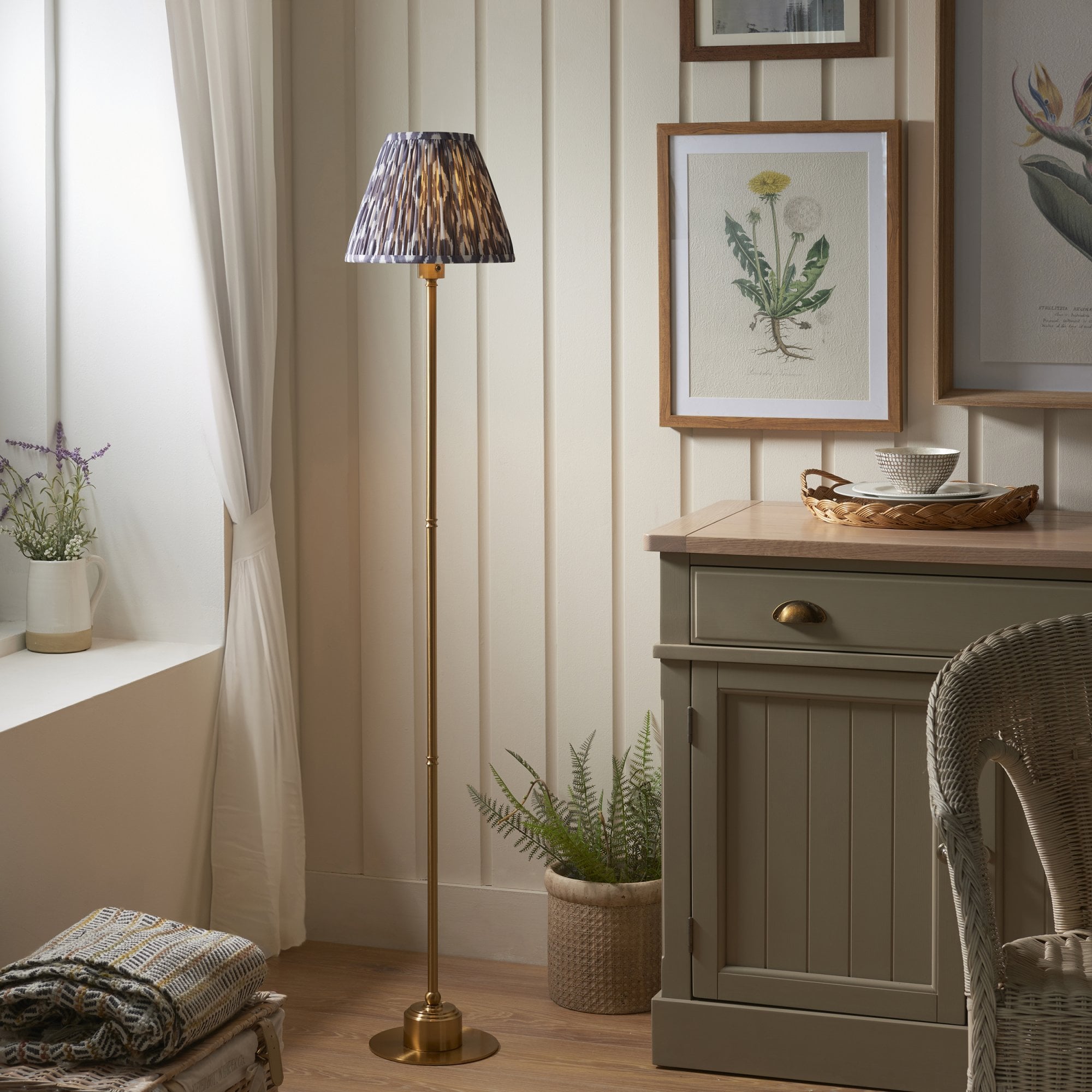 Endon Burley Rechargeable Floor Lamp & Ikat 25cm Pearl Grey Shade