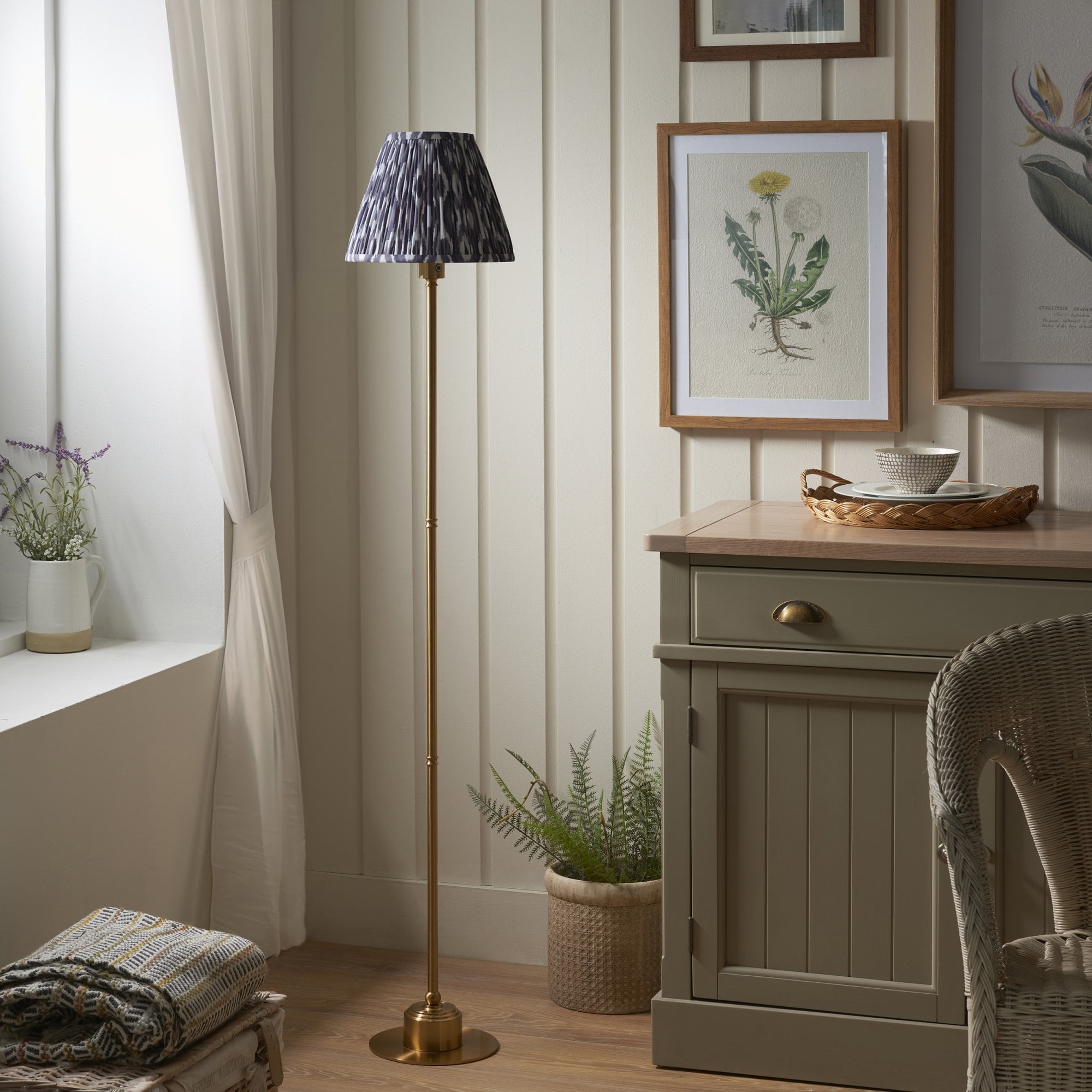 Endon Burley Rechargeable Floor Lamp & Ikat 25cm Pearl Grey Shade