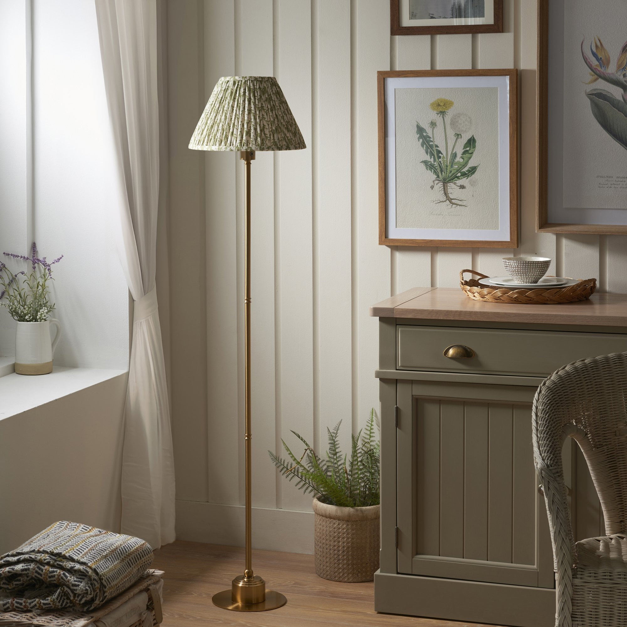 Endon Burley Rechargeable Floor Lamp & Leaf 30cm Herb Garden Green Shade