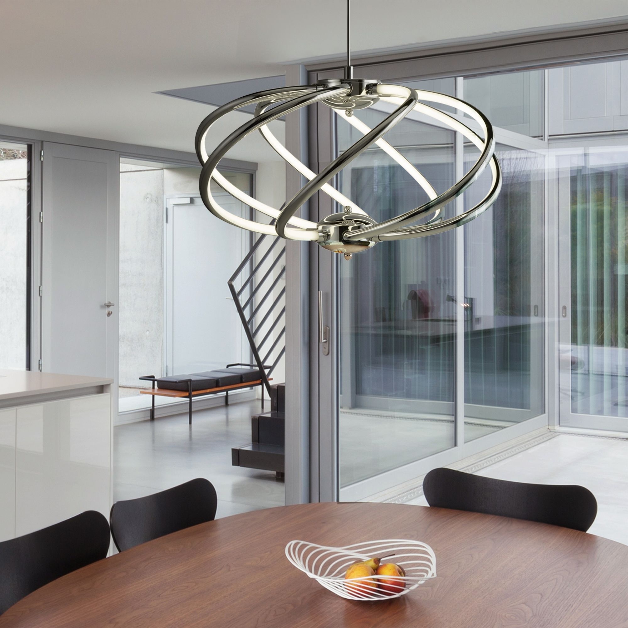 Searchlight Barclay 7 Curved Arm LED Pendant, Chrome