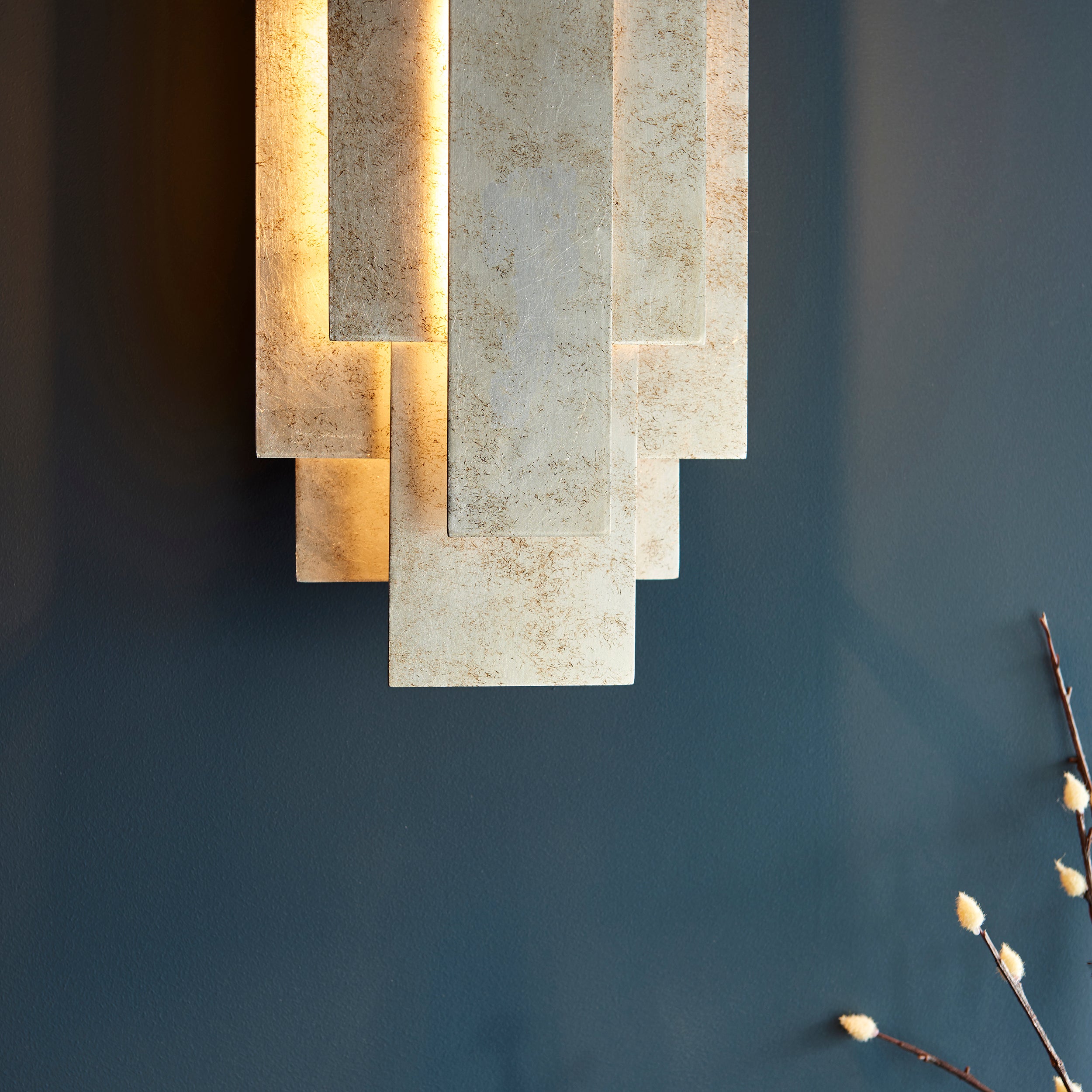 Utopia Overlay 2 Light Wall Light Twin Pack - Antique Silver Leaf