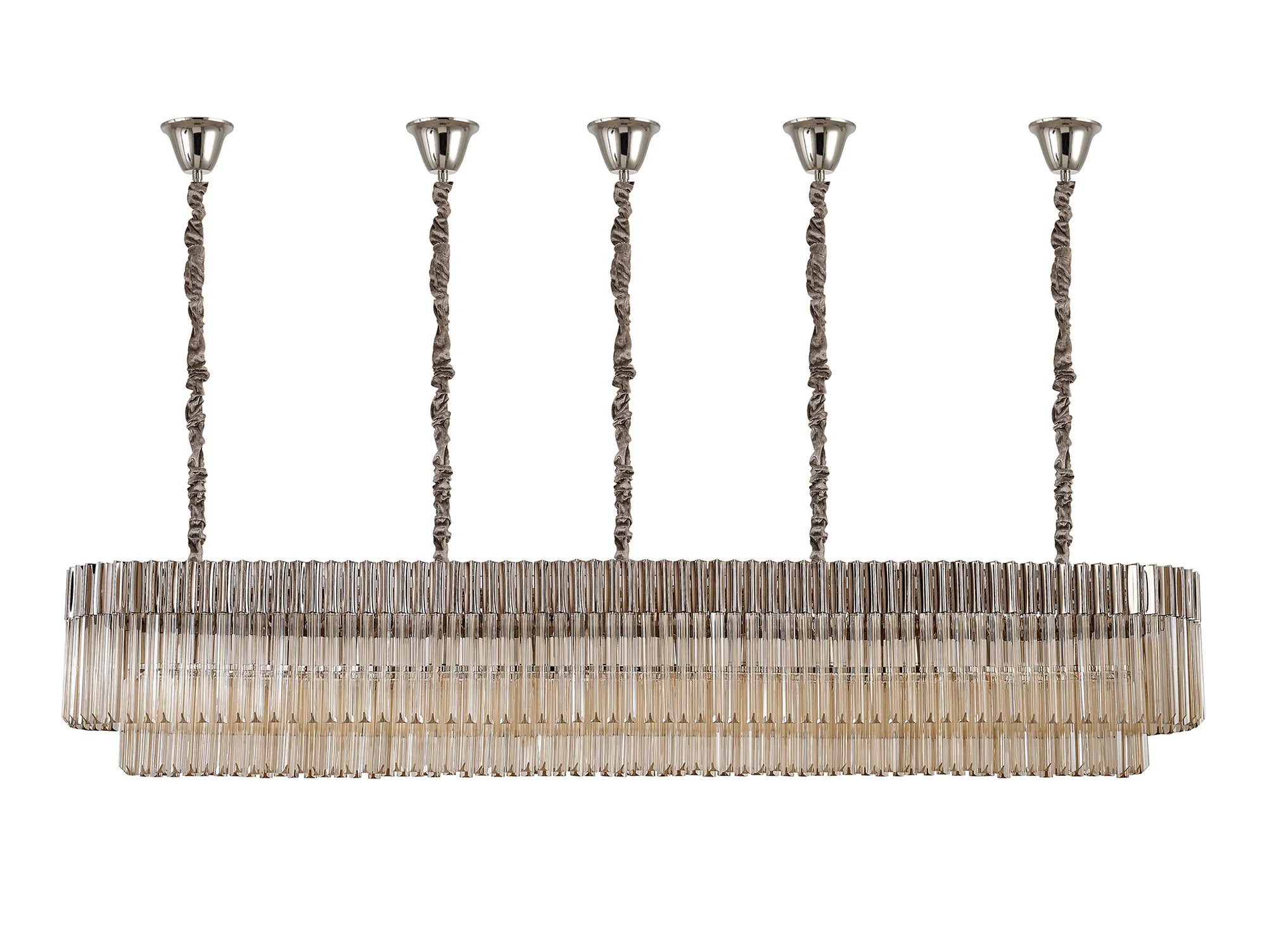 Cedar 225 Light - 40cm Linear Pendant With Bell Cup 12 Light - Polished Nickel & Cognac Sculpted Glass