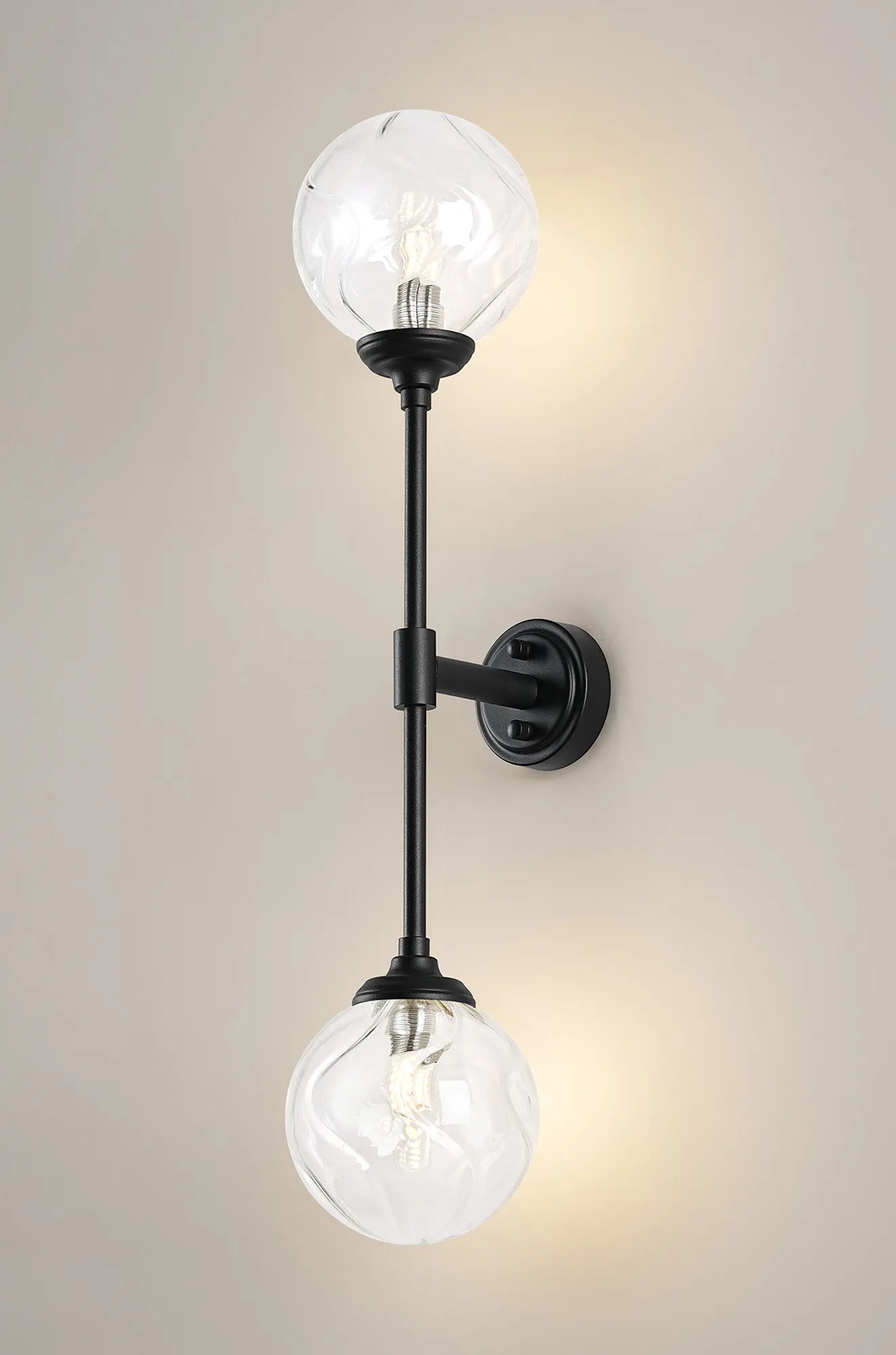 Dene Ceiling & Wall Light - Linear 2 Light - IP44 Satin Black & Glass Waved Round Glass